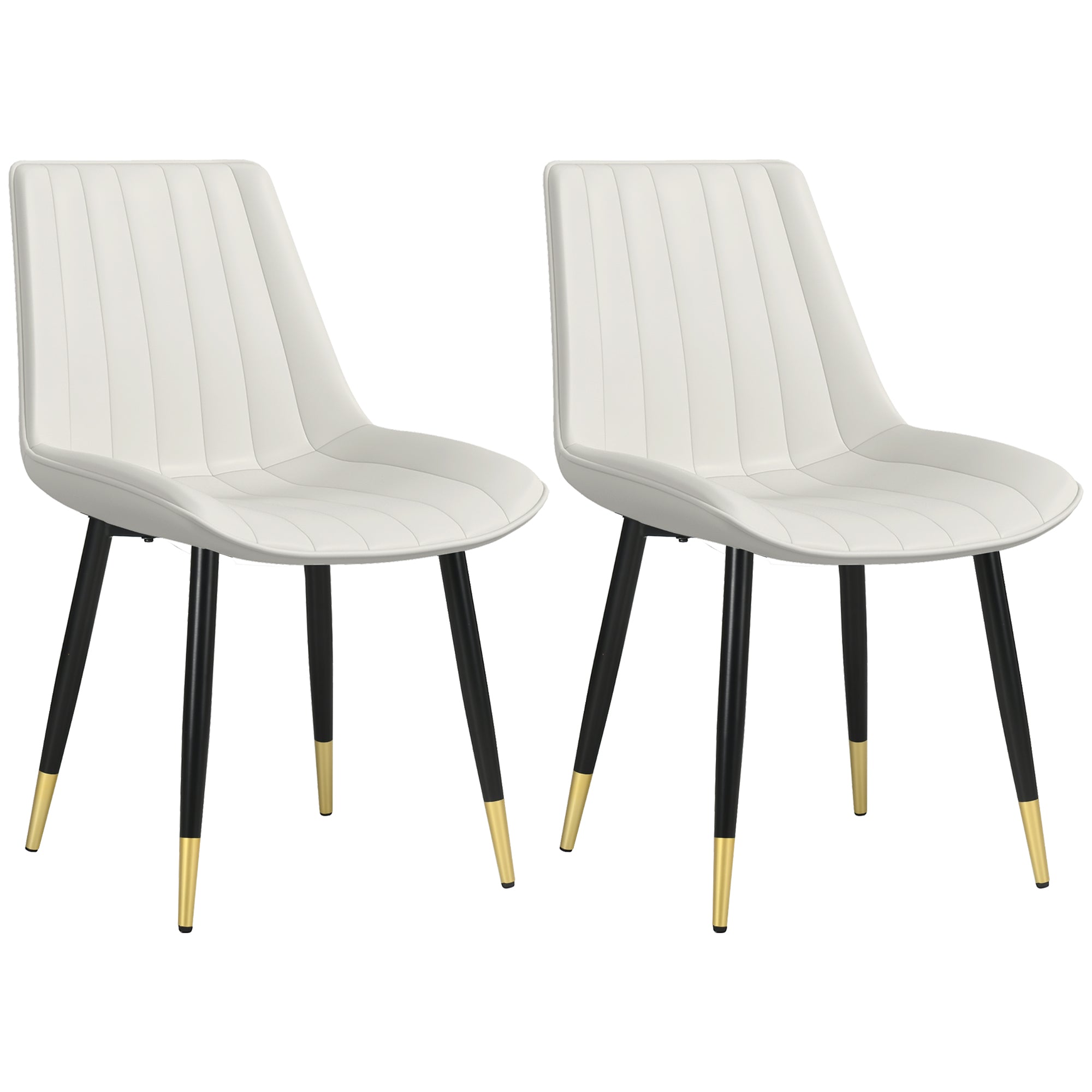 HOMCOM Dining Chairs Set of 2, Modern Kitchen Chair with PU Leather Upholstery and Steel Legs, Accent Chairs for Living Room, Bedroom, Cream