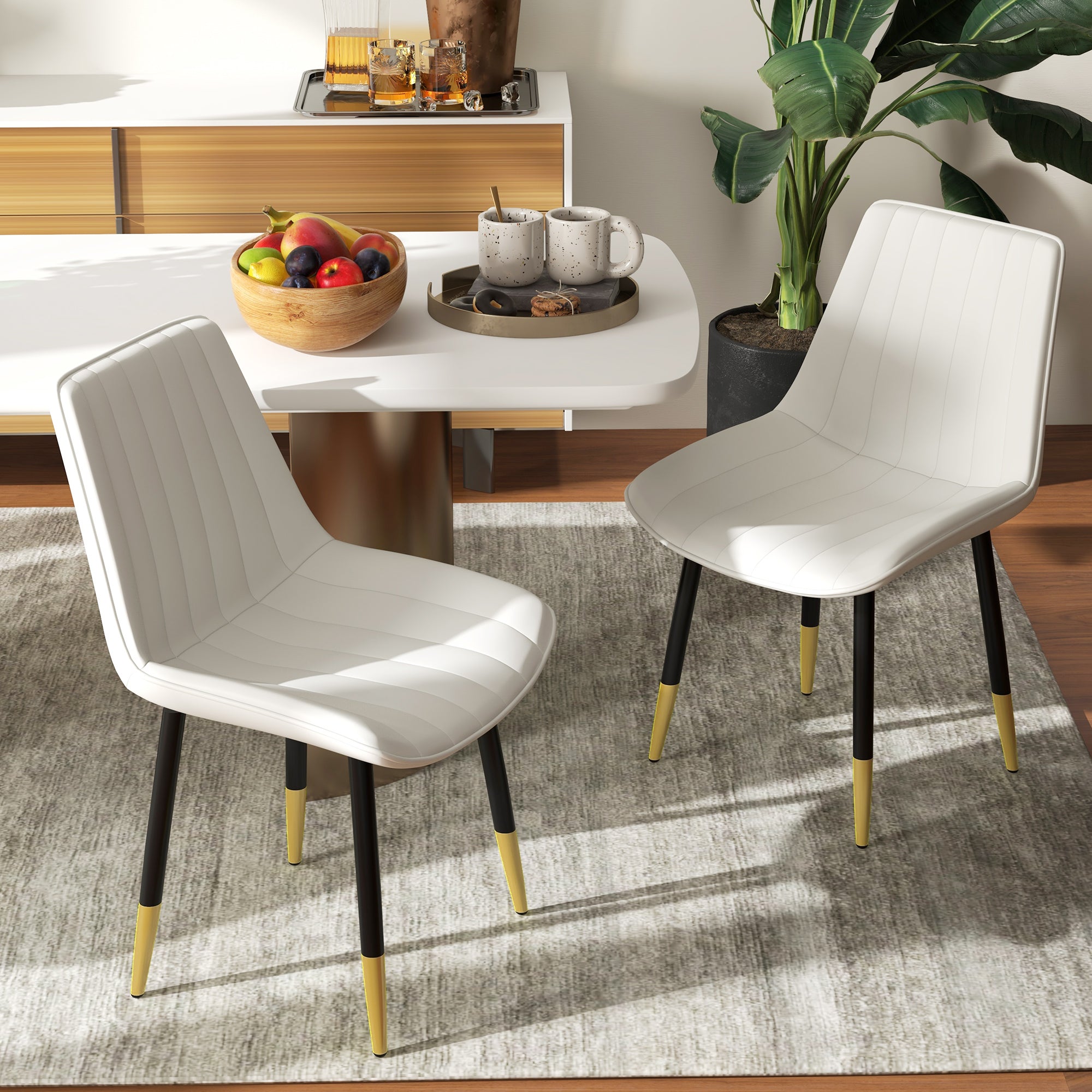 HOMCOM Dining Chairs Set of 2, Modern Kitchen Chair with PU Leather Upholstery and Steel Legs, Accent Chairs for Living Room, Bedroom, Cream