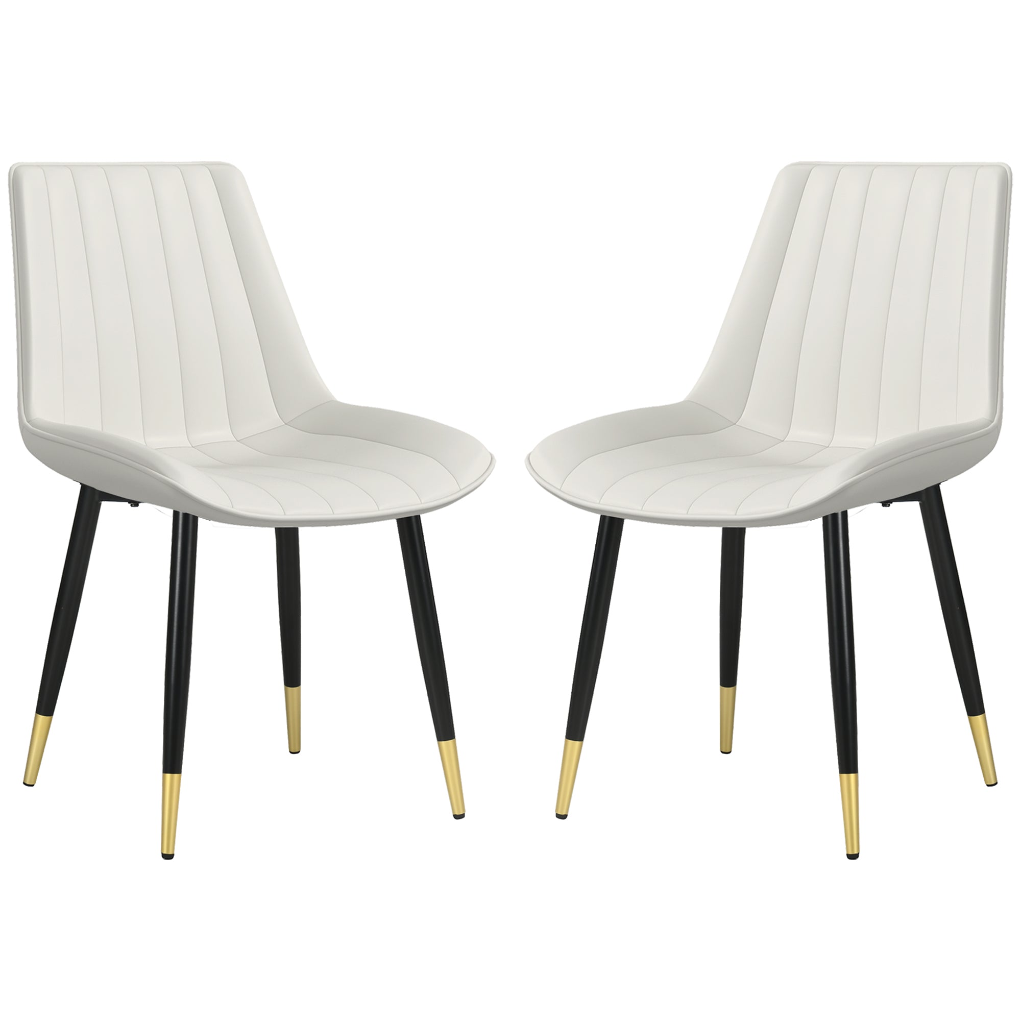 HOMCOM Dining Chairs Set of 2, Modern Kitchen Chair with PU Leather Upholstery and Steel Legs, Accent Chairs for Living Room, Bedroom, Cream