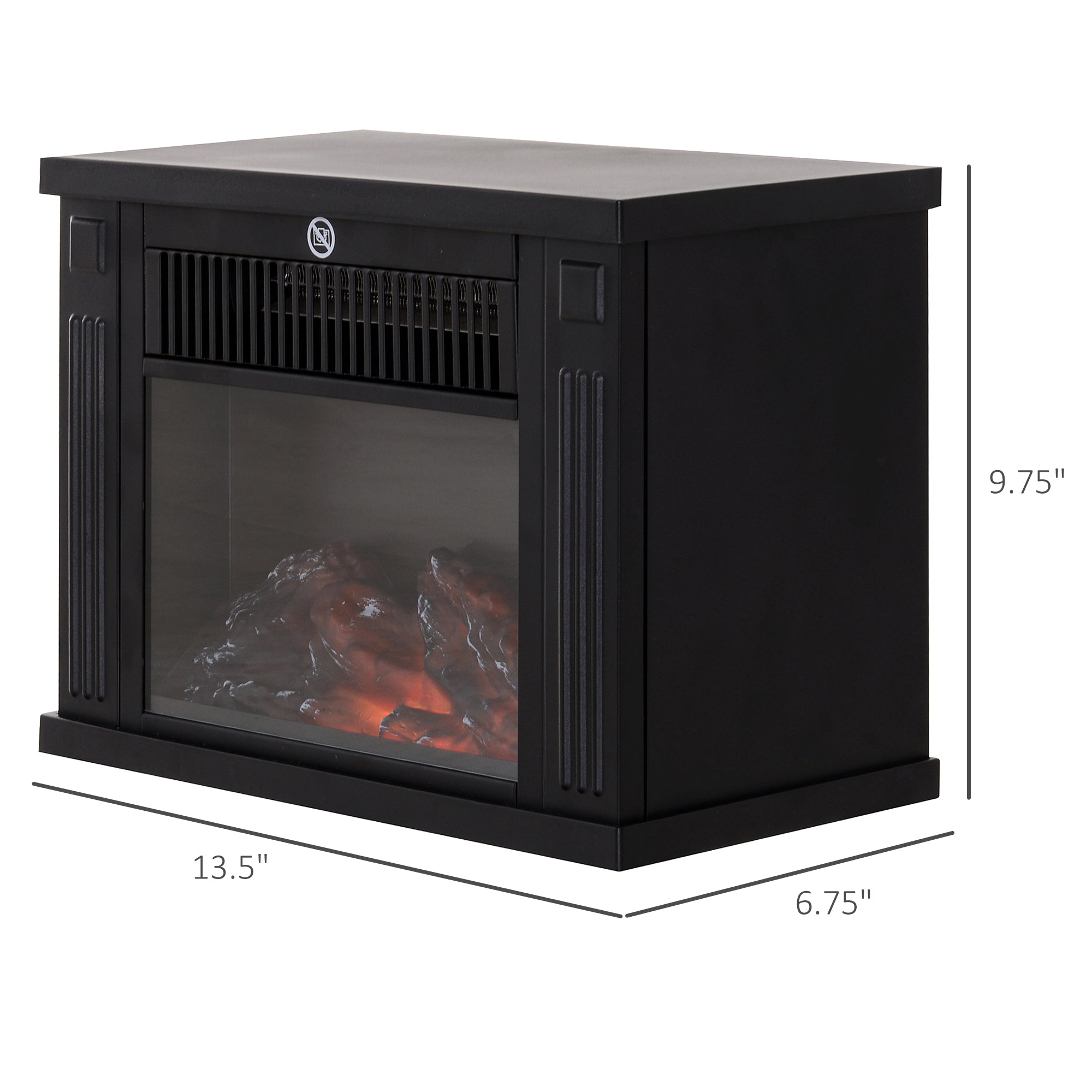 14" 1000W Mini Standing Electric Fireplace Portable Heater with Overheating, Black