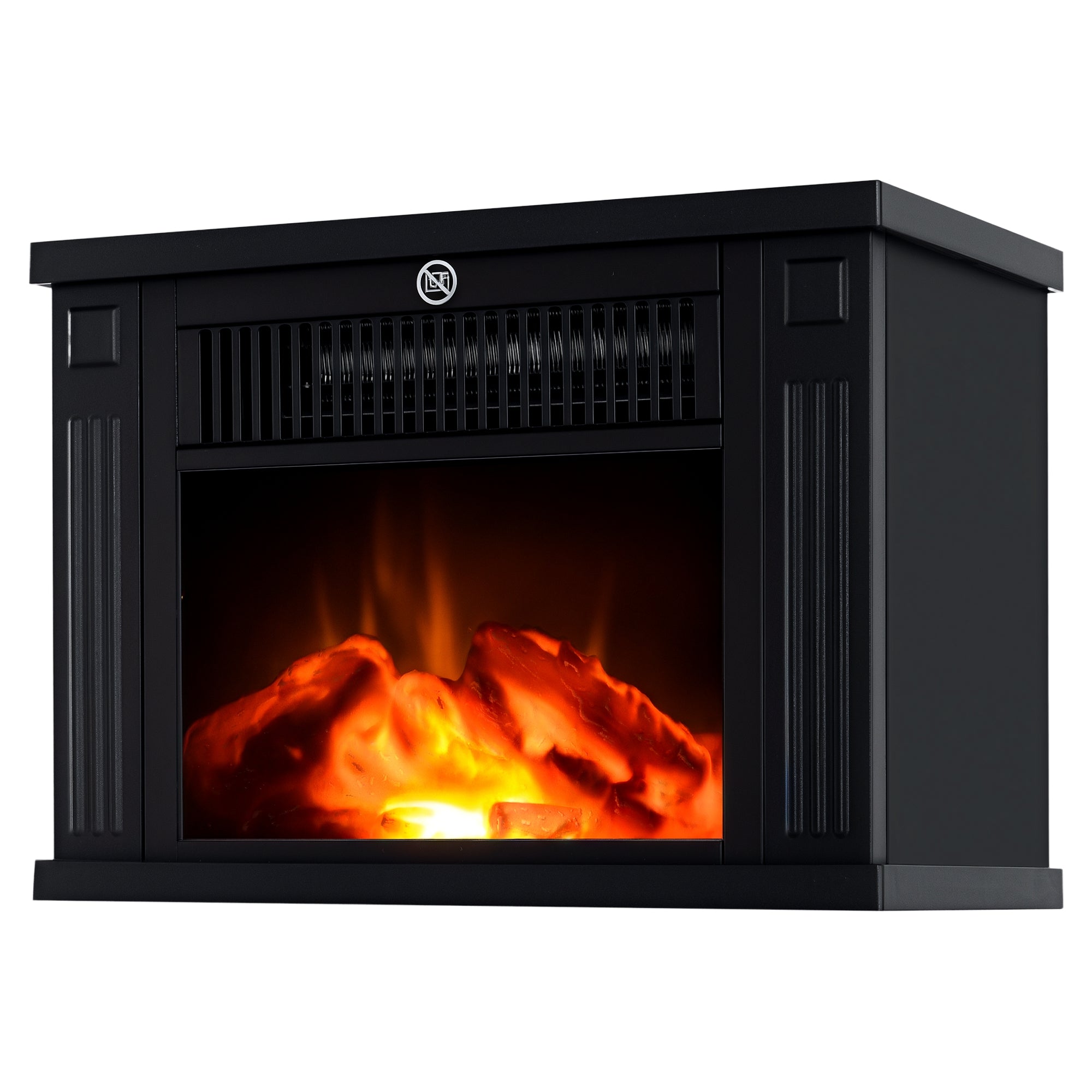 14" 1000W Mini Standing Electric Fireplace Portable Heater with Overheating, Black