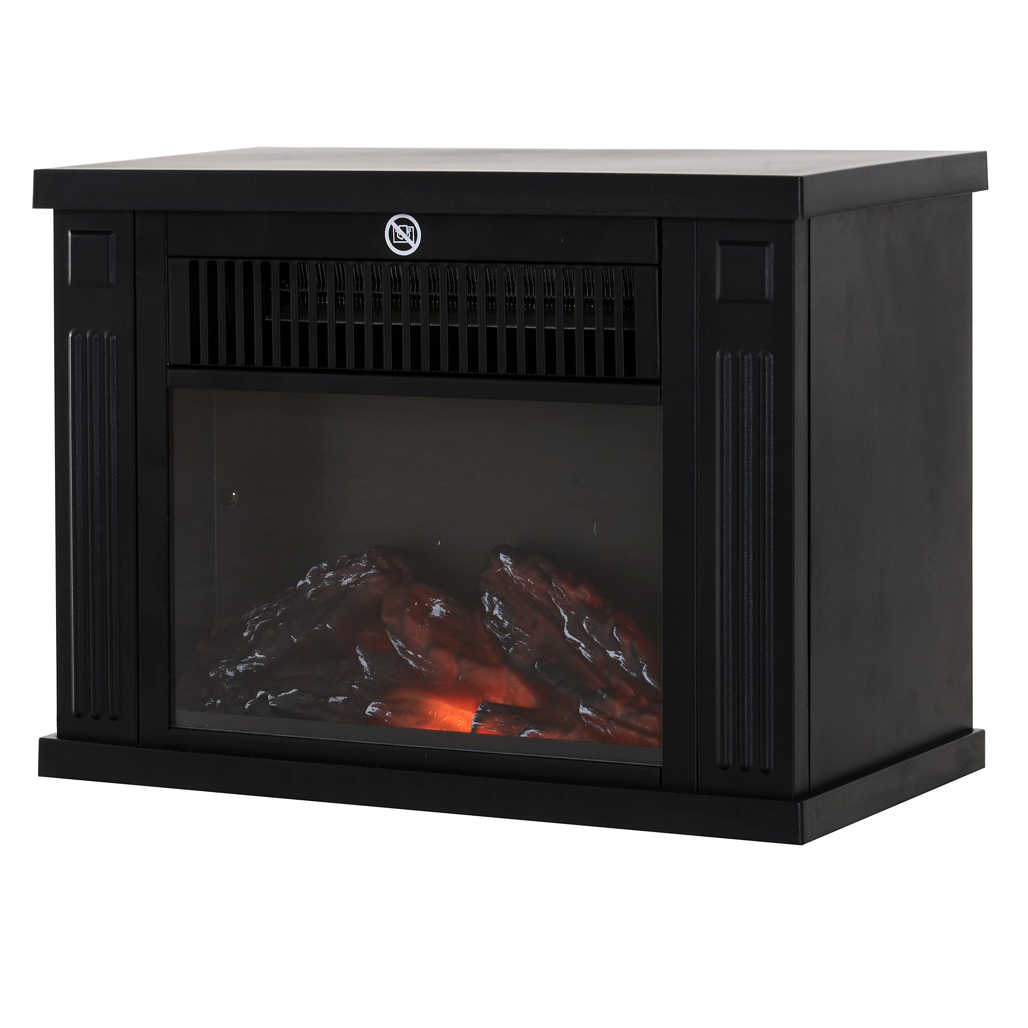 14" 1000W Mini Standing Electric Fireplace Portable Heater with Overheating, Black