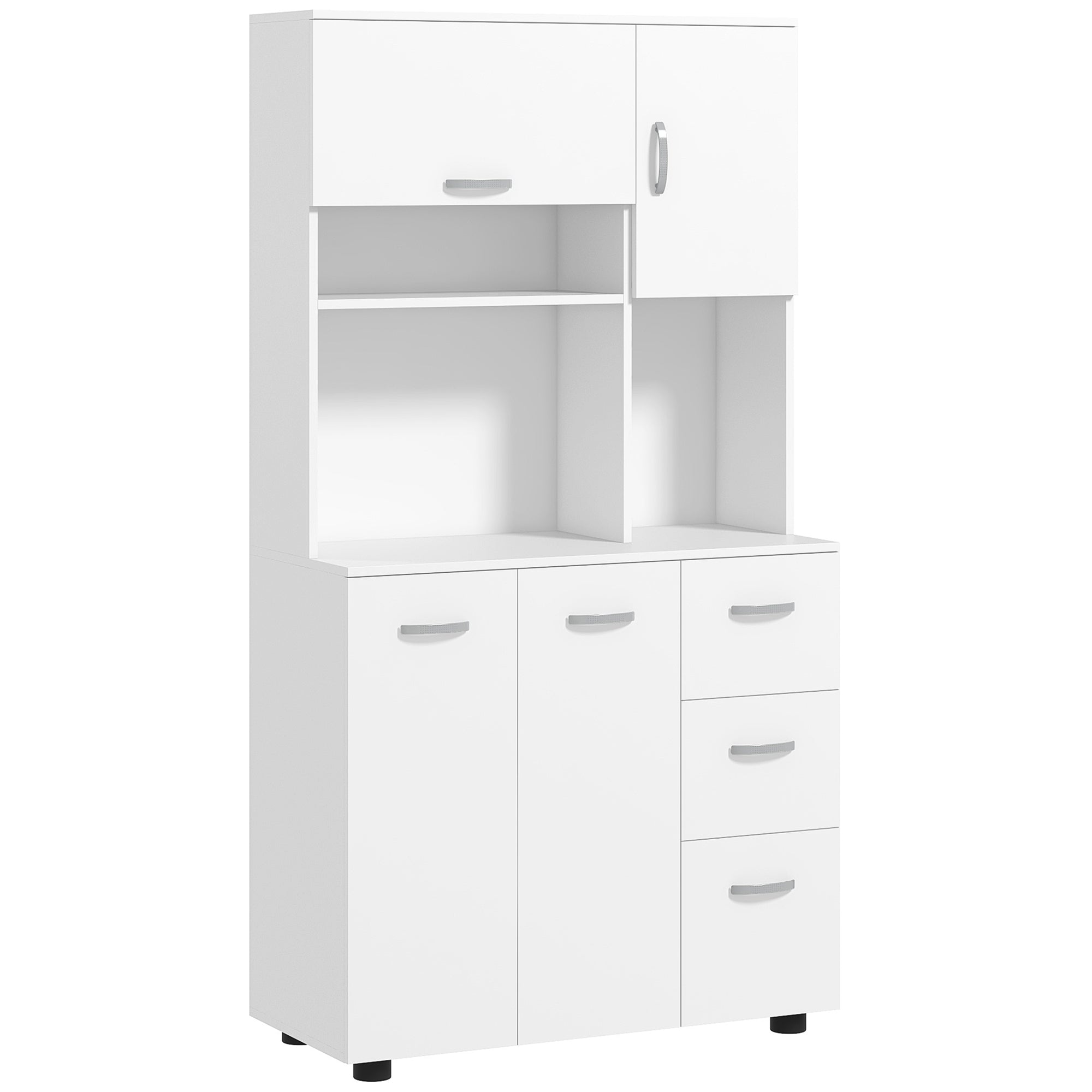 66" Buffet with Hutch Kitchen Pantry Cabinet with 2 Large Cabinets Flip Up Door 3 Drawers White