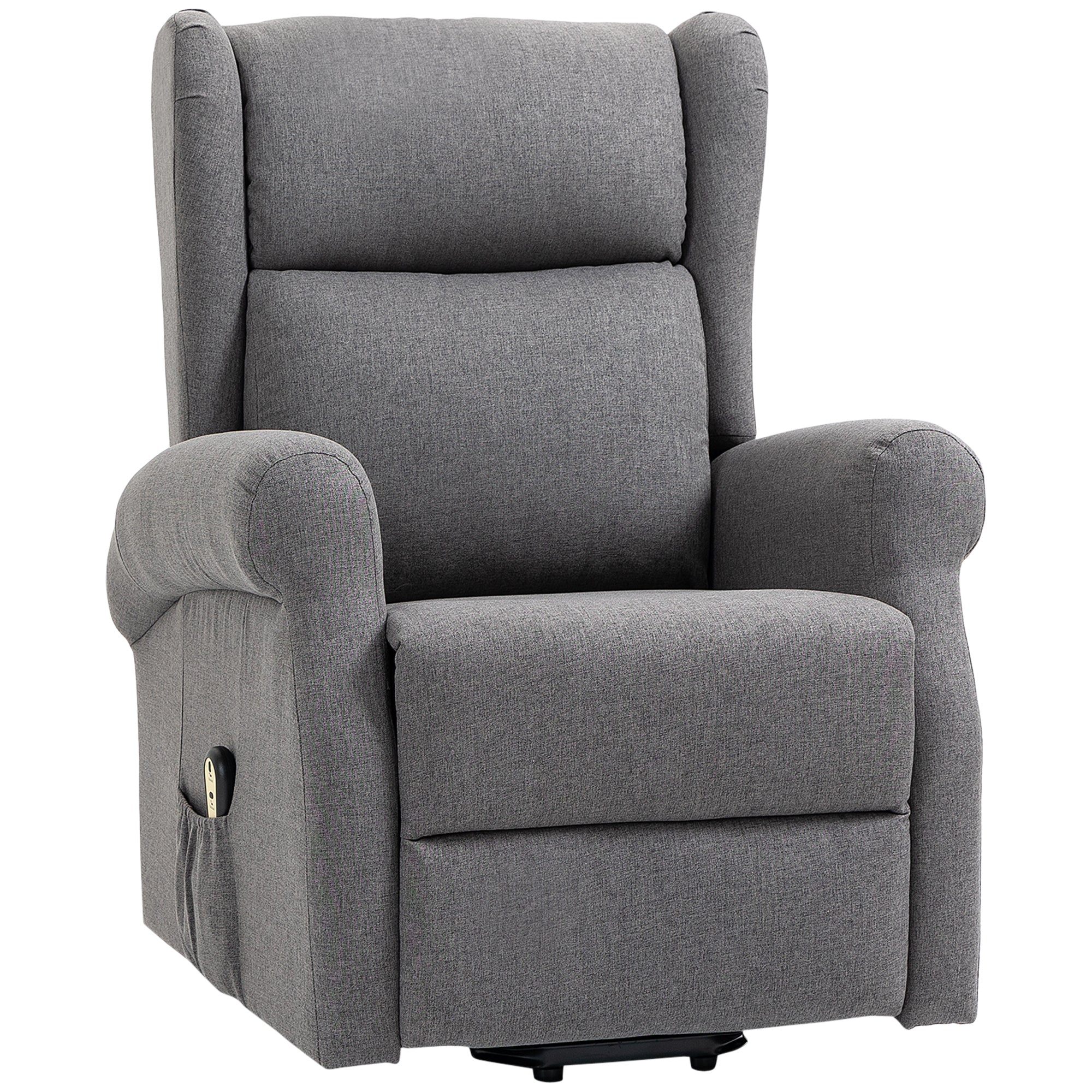 HOMCOM Power Lift Recliner Chair for Elderly, Linen Electric Reclining Chair with Footrest, Remote Control, Side Pockets, Grey