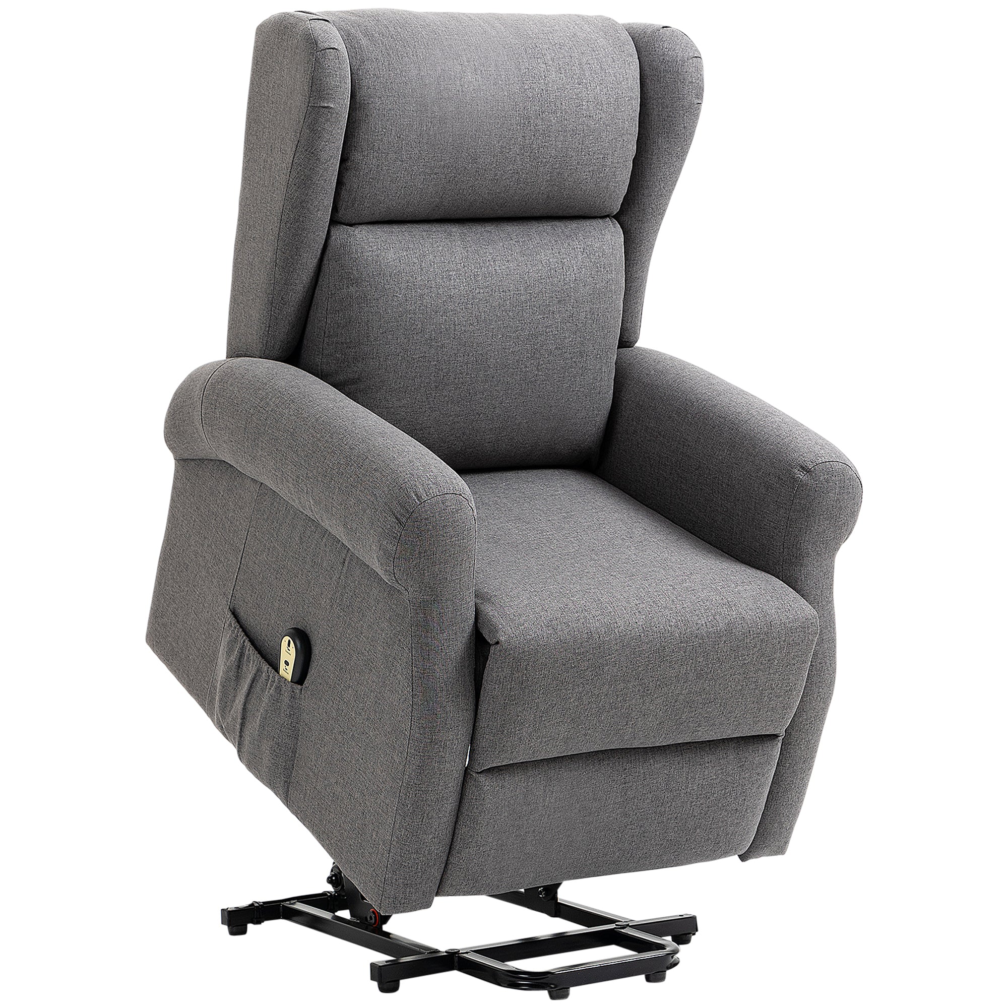 HOMCOM Power Lift Recliner Chair for Elderly, Linen Electric Reclining Chair with Footrest, Remote Control, Side Pockets, Grey