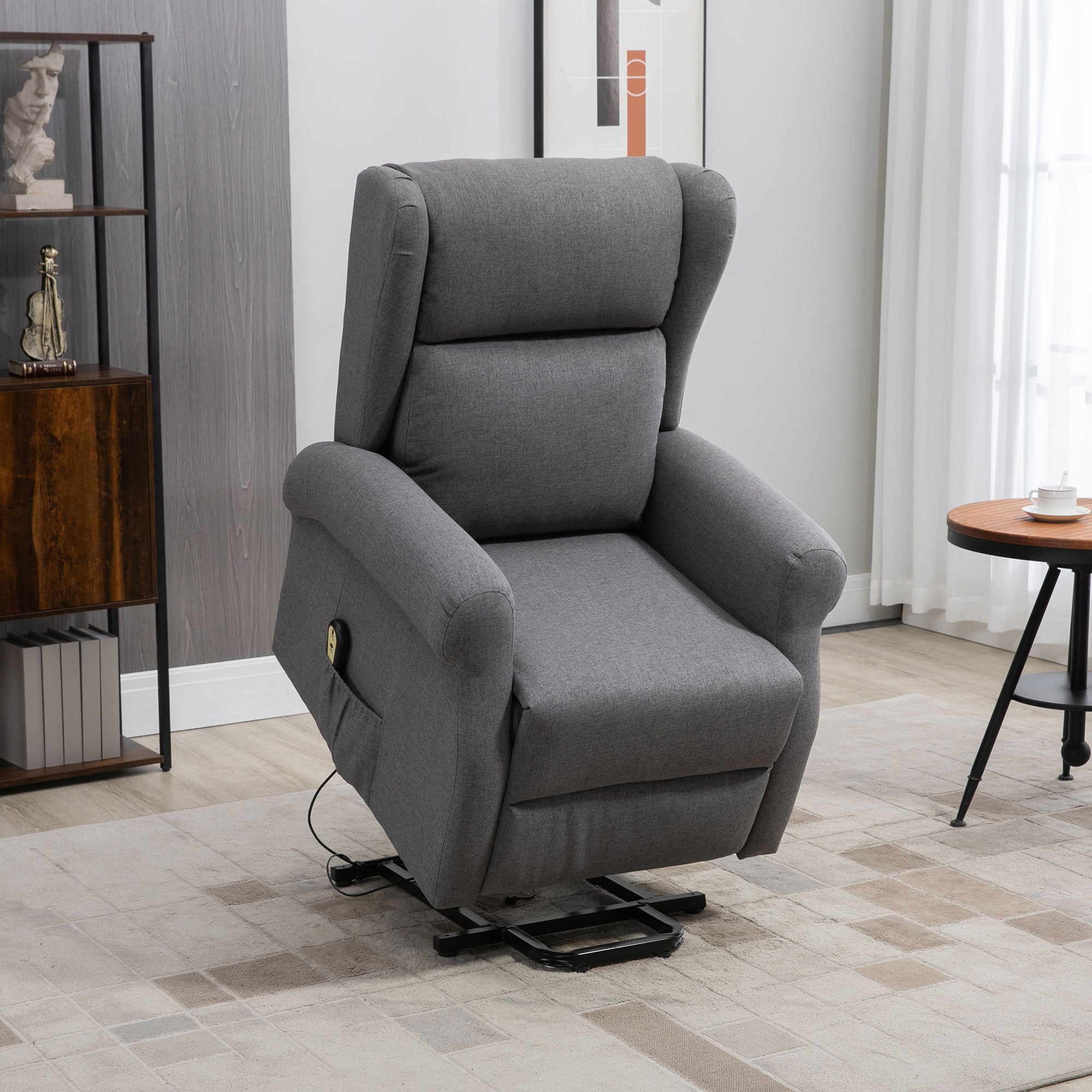 HOMCOM Power Lift Recliner Chair for Elderly, Linen Electric Reclining Chair with Footrest, Remote Control, Side Pockets, Grey