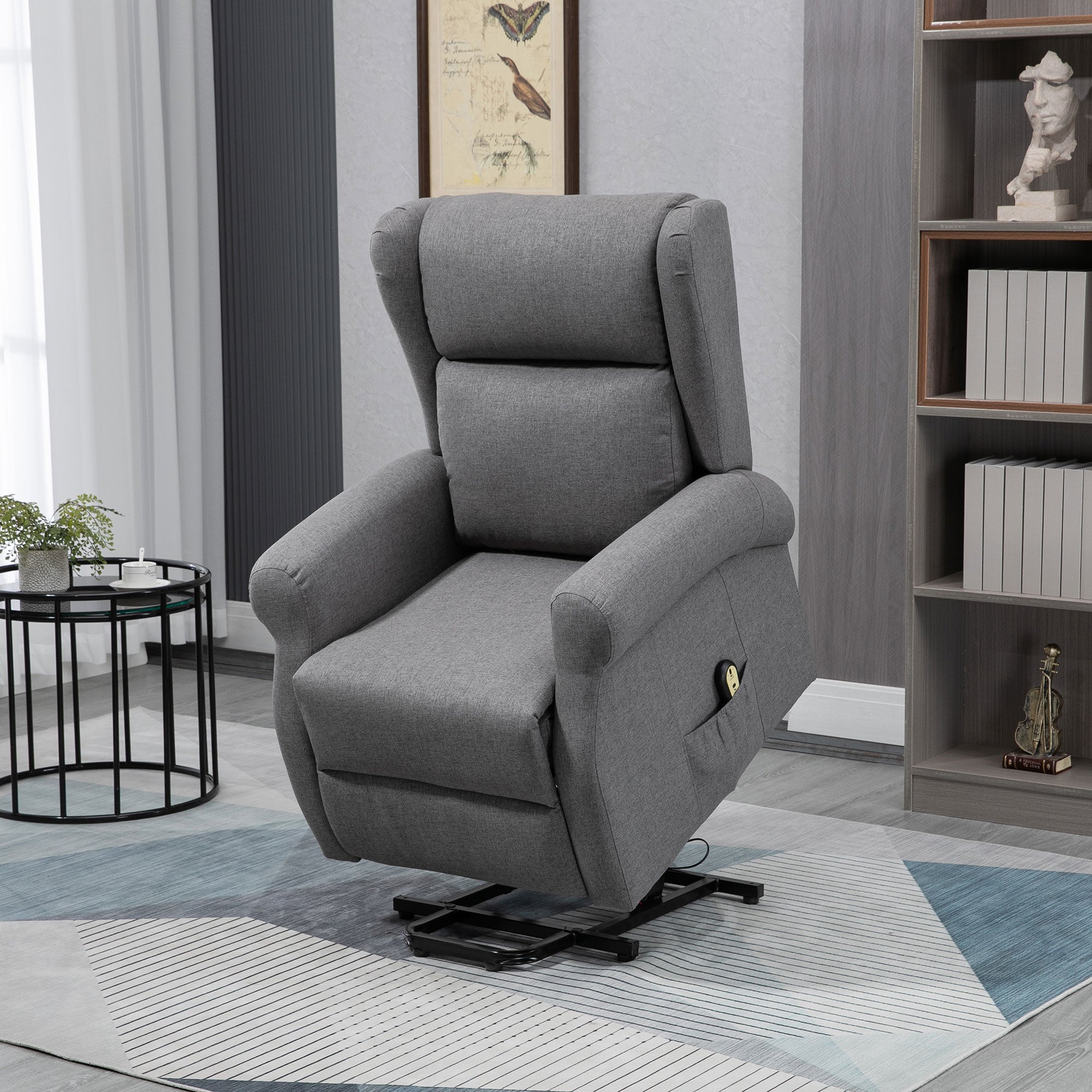 HOMCOM Power Lift Recliner Chair for Elderly, Linen Electric Reclining Chair with Footrest, Remote Control, Side Pockets, Grey