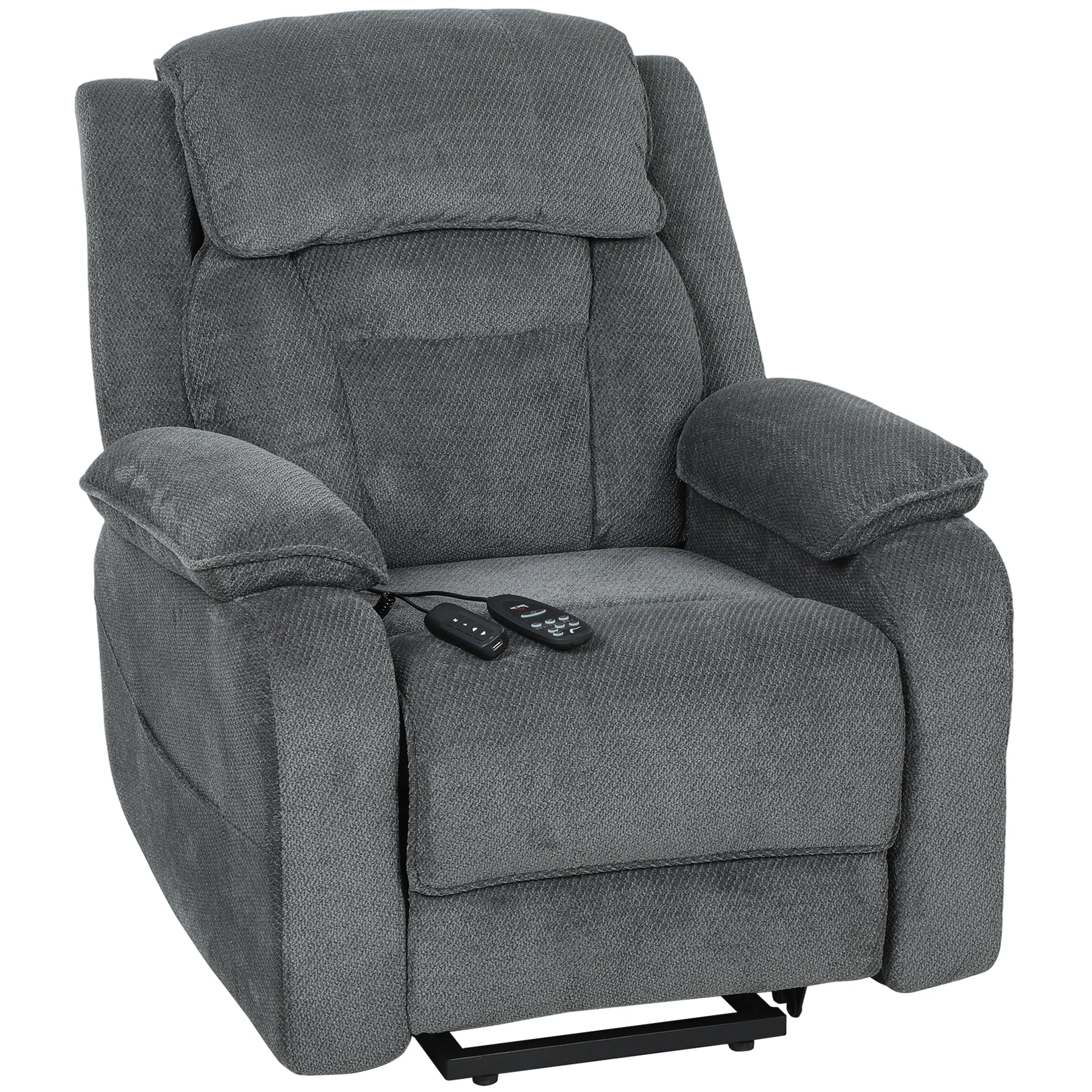 Power Lift Recliner Chair for Elderly with Massage, Electric Recliner with Side Pockets, Remote, 2 Memory Buttons, Footrest, Quiet Reclining Chair for Living Room, Dark Grey