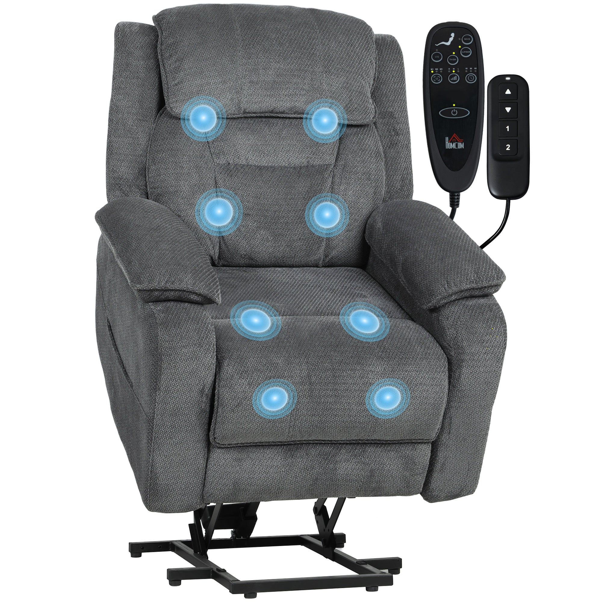Power Lift Recliner Chair for Elderly with Massage, Electric Recliner with Side Pockets, Remote, 2 Memory Buttons, Footrest, Quiet Reclining Chair for Living Room, Dark Grey