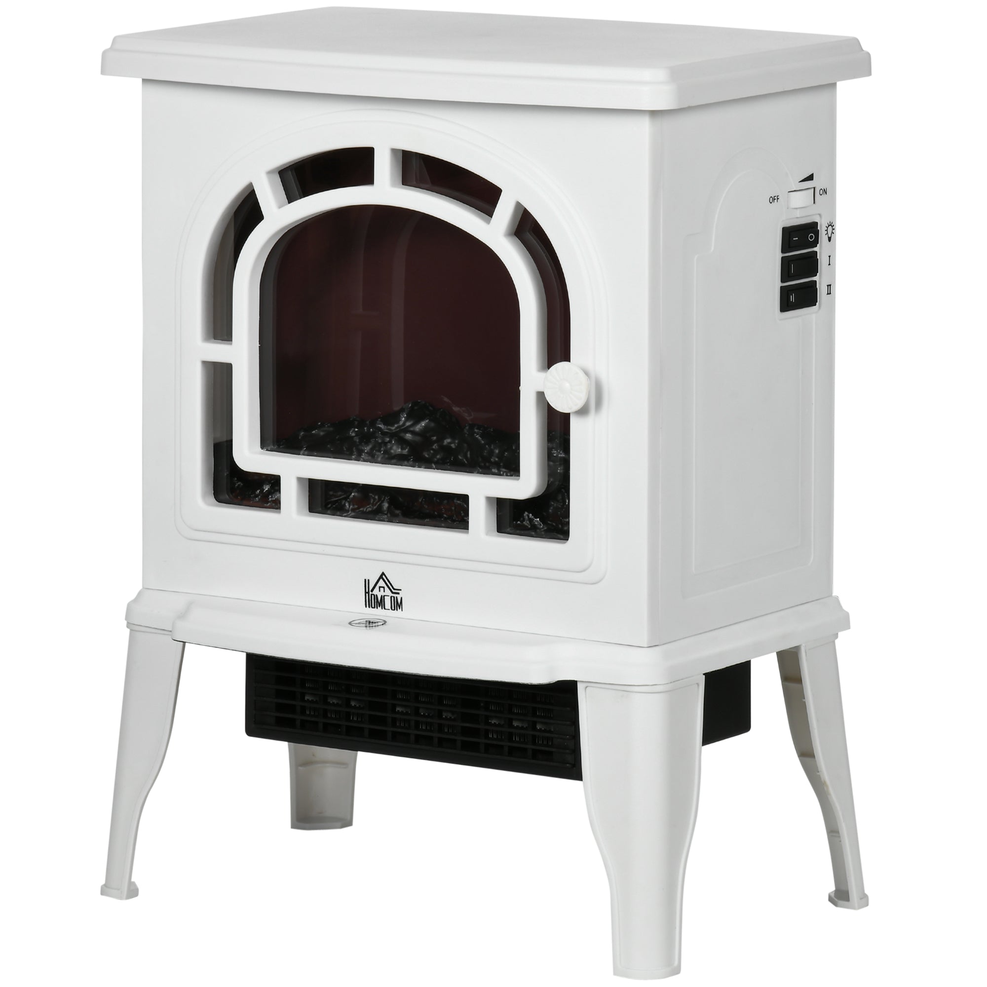 18" Electric Fireplace Stove Freestanding Heater with Realistic LED Flame 750W/1500W White