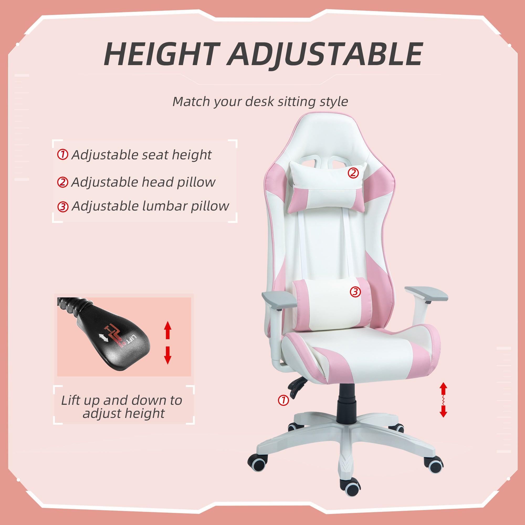 HOMCOM Gaming Chair, Racing Gamer Chair, Reclining Faux Leather Computer Chair with Headrest, Lumber Support, 3D Armrests, Adjustable Height, Swivel Wheels for Home Office, Light Blue