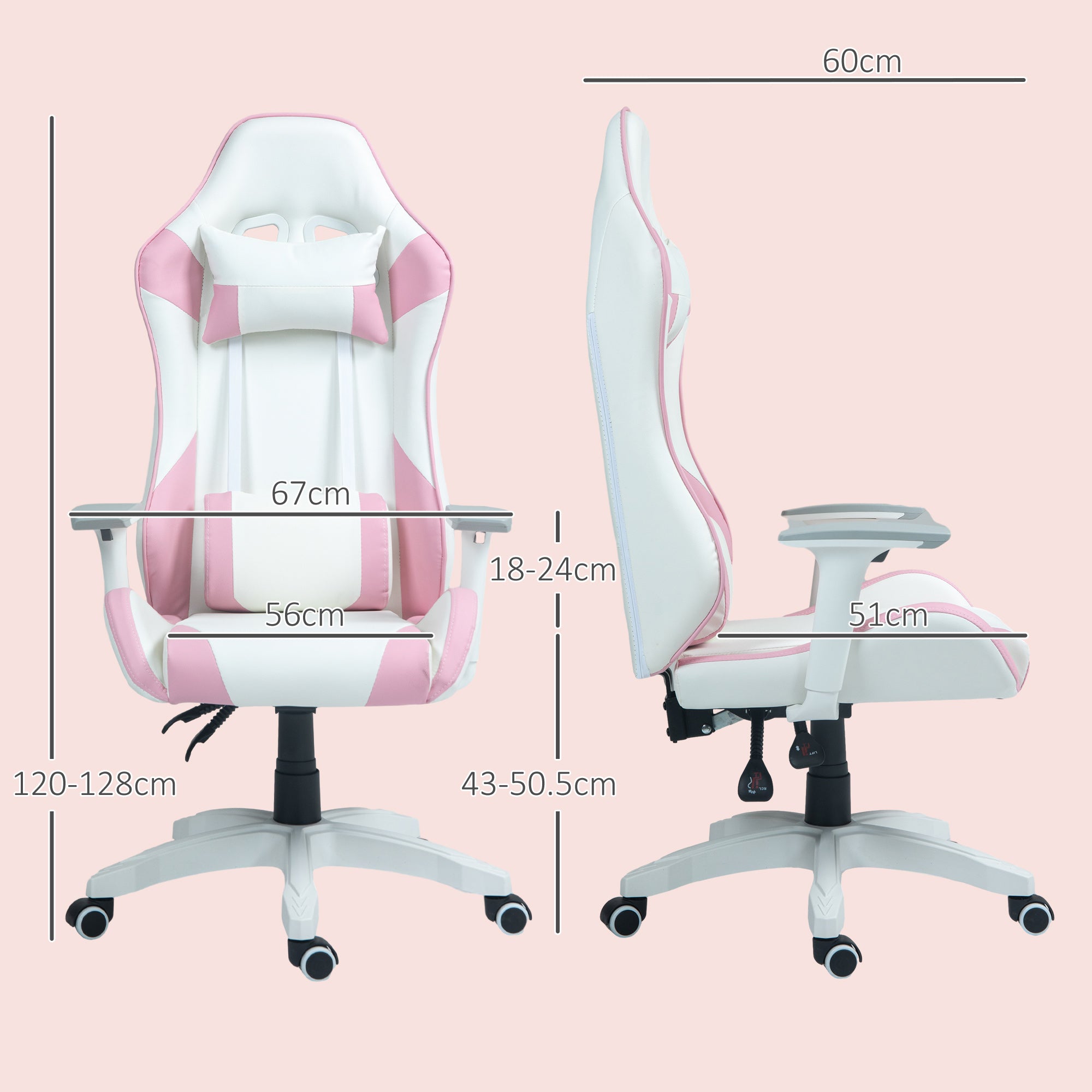 HOMCOM Gaming Chair, Racing Gamer Chair, Reclining Faux Leather Computer Chair with Headrest, Lumber Support, 3D Armrests, Adjustable Height, Swivel Wheels for Home Office, Light Blue