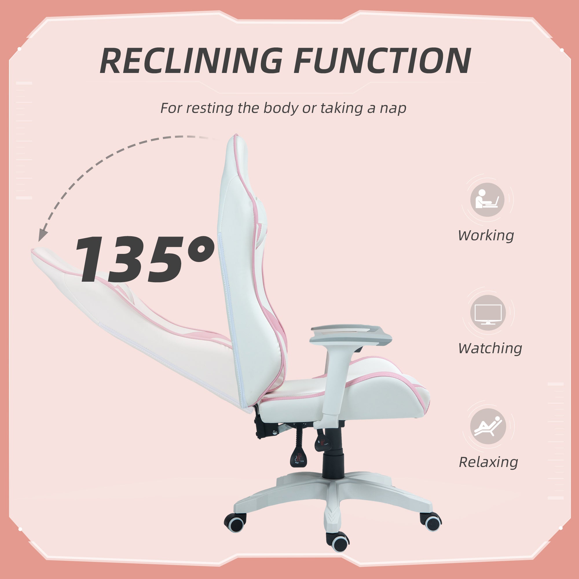 HOMCOM Gaming Chair, Racing Gamer Chair, Reclining Faux Leather Computer Chair with Headrest, Lumber Support, 3D Armrests, Adjustable Height, Swivel Wheels for Home Office, Light Blue