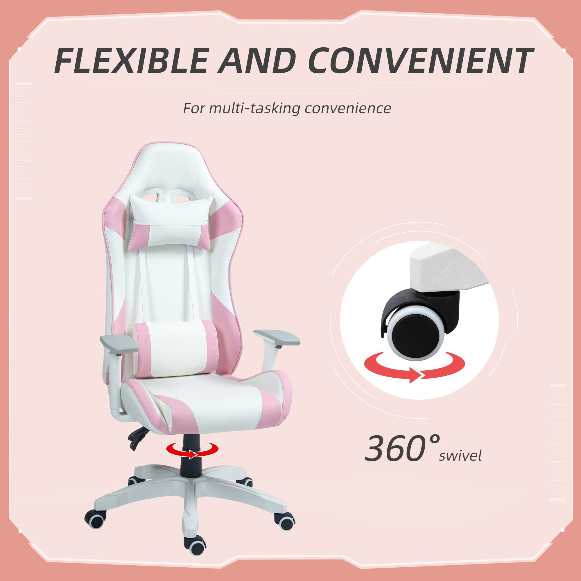 HOMCOM Gaming Chair, Racing Gamer Chair, Reclining Faux Leather Computer Chair with Headrest, Lumber Support, 3D Armrests, Adjustable Height, Swivel Wheels for Home Office, Light Blue