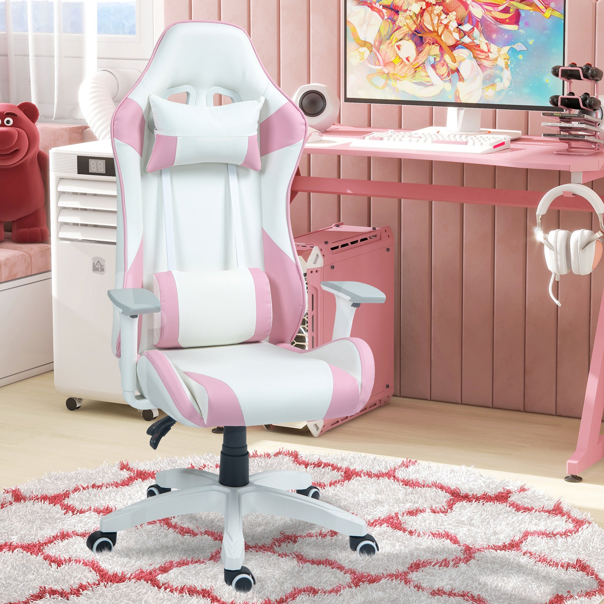 HOMCOM Gaming Chair, Racing Gamer Chair, Reclining Faux Leather Computer Chair with Headrest, Lumber Support, 3D Armrests, Adjustable Height, Swivel Wheels for Home Office, Light Blue
