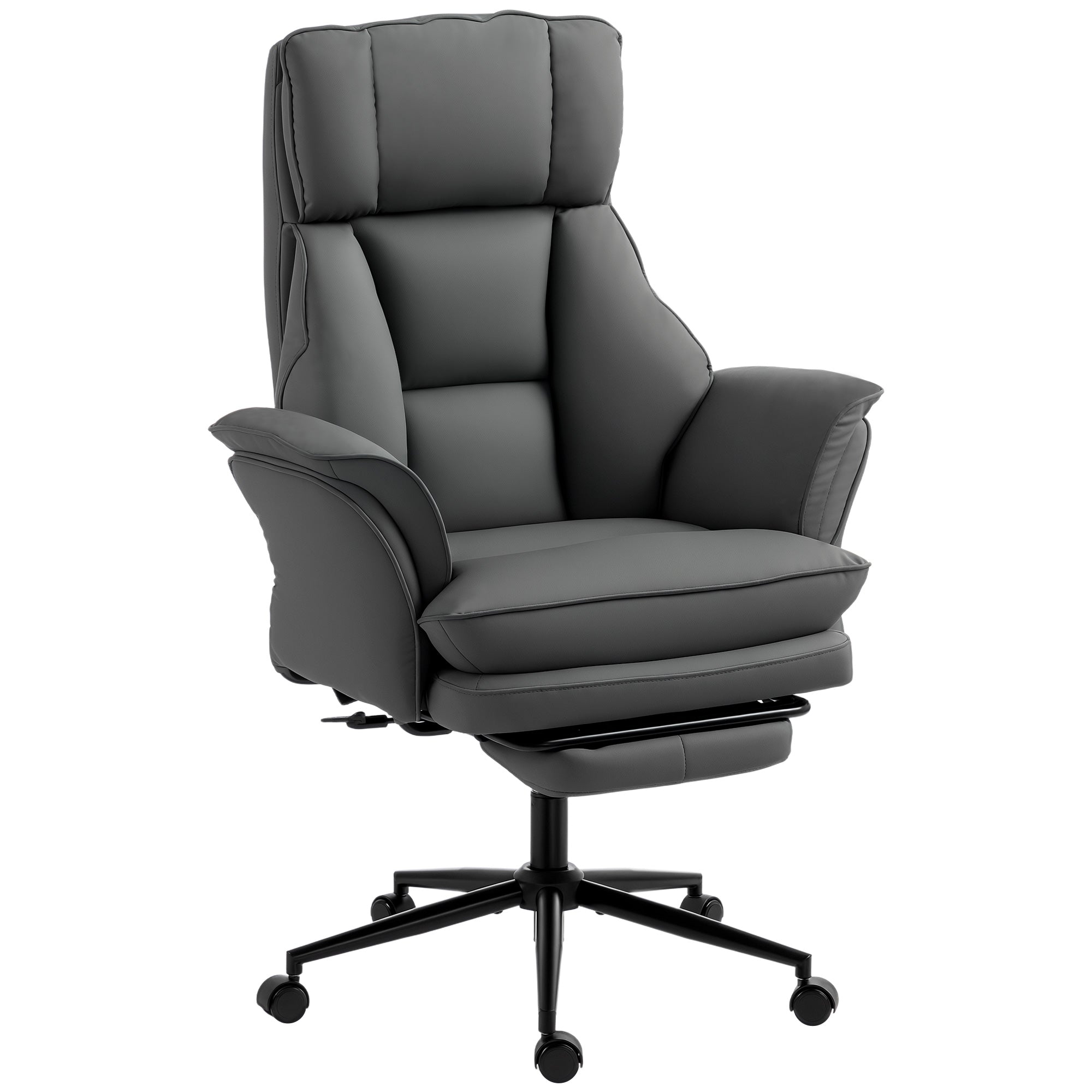 Cross Legged Office Chair w/ Footrest, 396 lbs Reclining Computer Desk Chair with High Back, Flip-up Armrests, Adjustable Height, Thick Cushion, Rocking Function, Faux Leather, Dark Gray