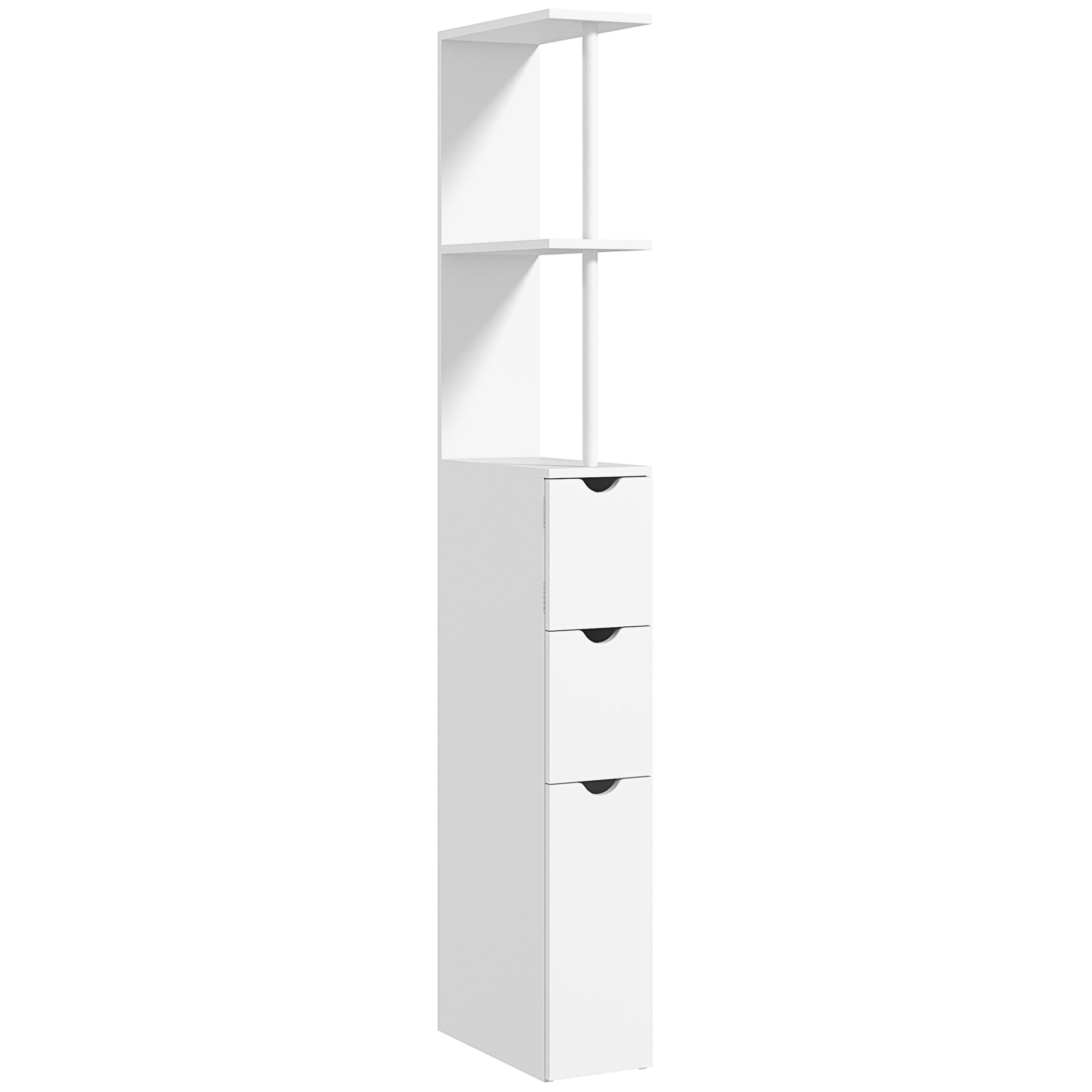 HOMCOM Narrow Bathroom Cabinet, Slim Bathroom Storage Cabinet with Drawers, Cabinet and Open Shelves, Linen Cabinet Space Saving, White