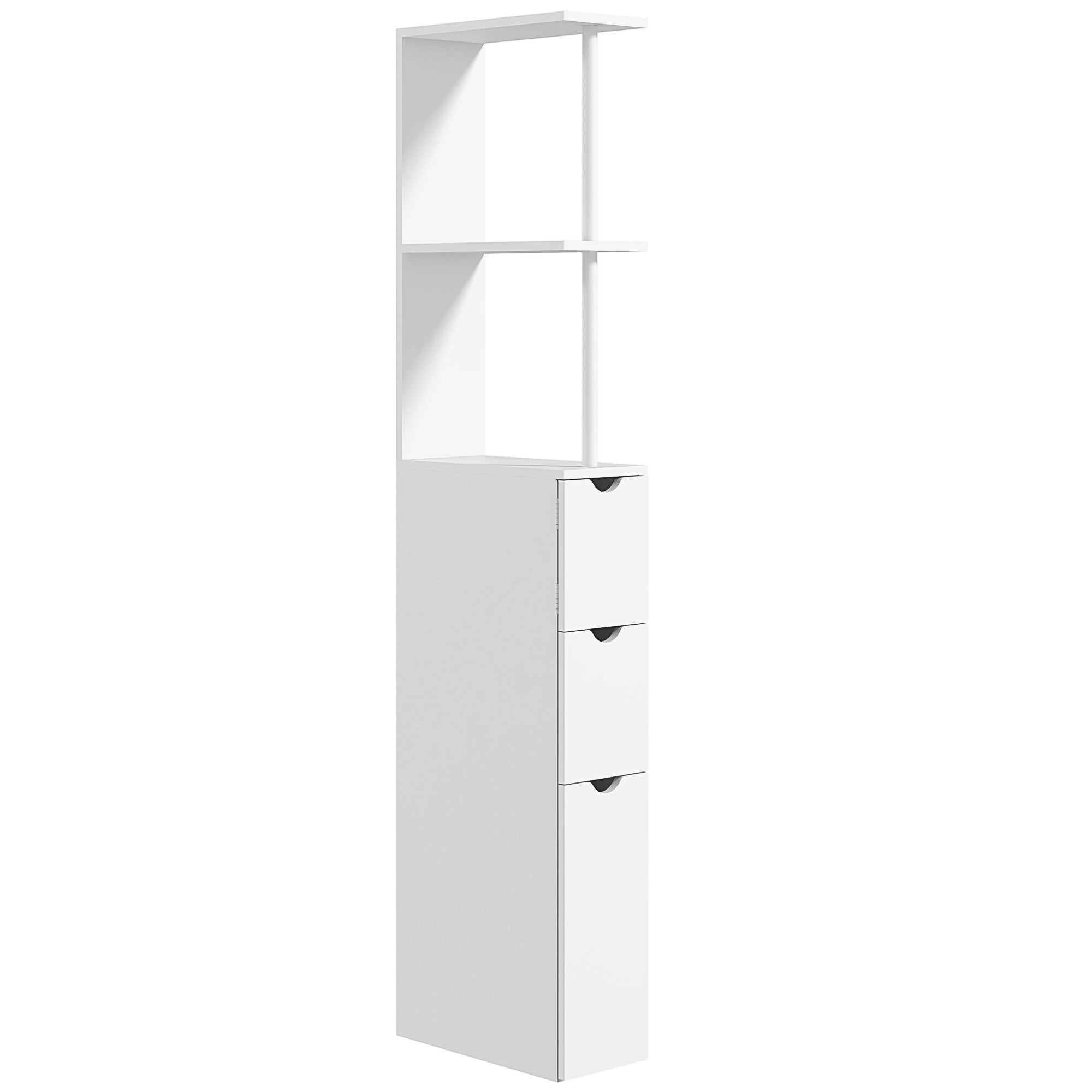 HOMCOM Narrow Bathroom Cabinet, Slim Bathroom Storage Cabinet with Drawers, Cabinet and Open Shelves, Linen Cabinet Space Saving, White