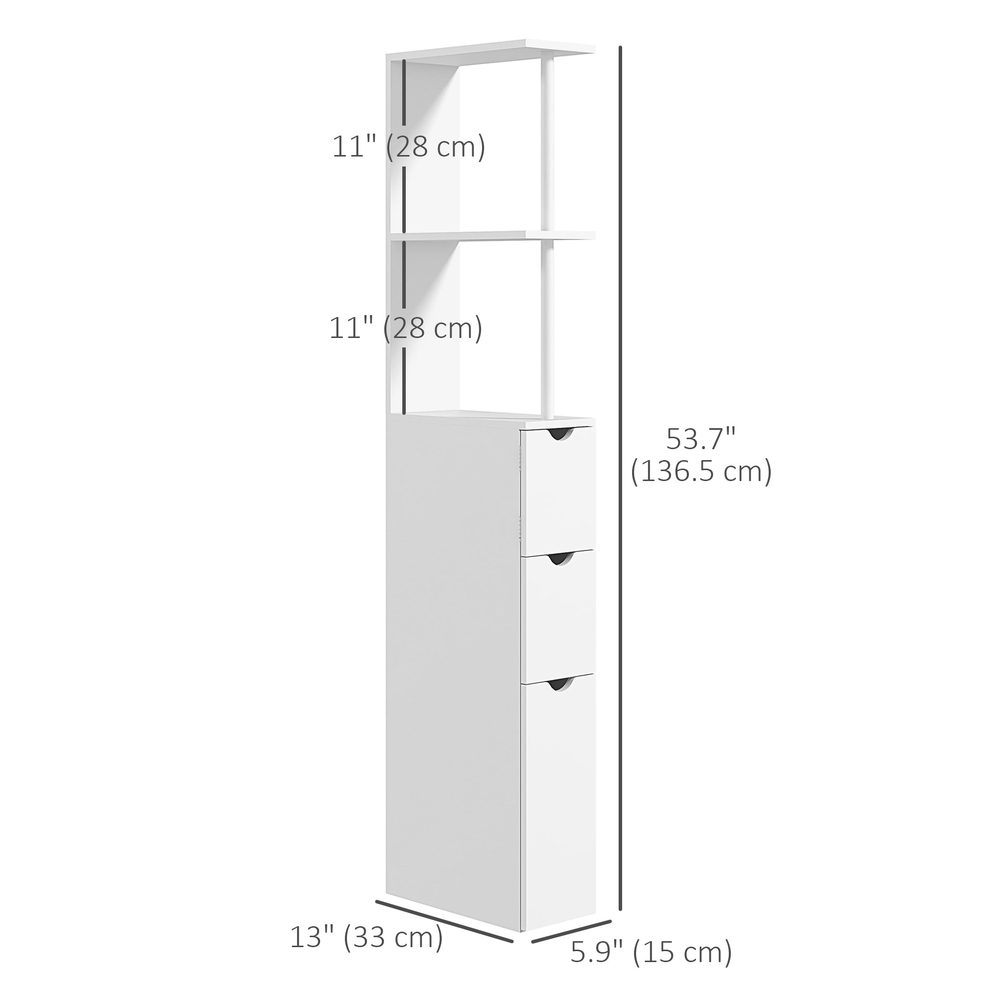 HOMCOM Narrow Bathroom Cabinet, Slim Bathroom Storage Cabinet with Drawers, Cabinet and Open Shelves, Linen Cabinet Space Saving, White