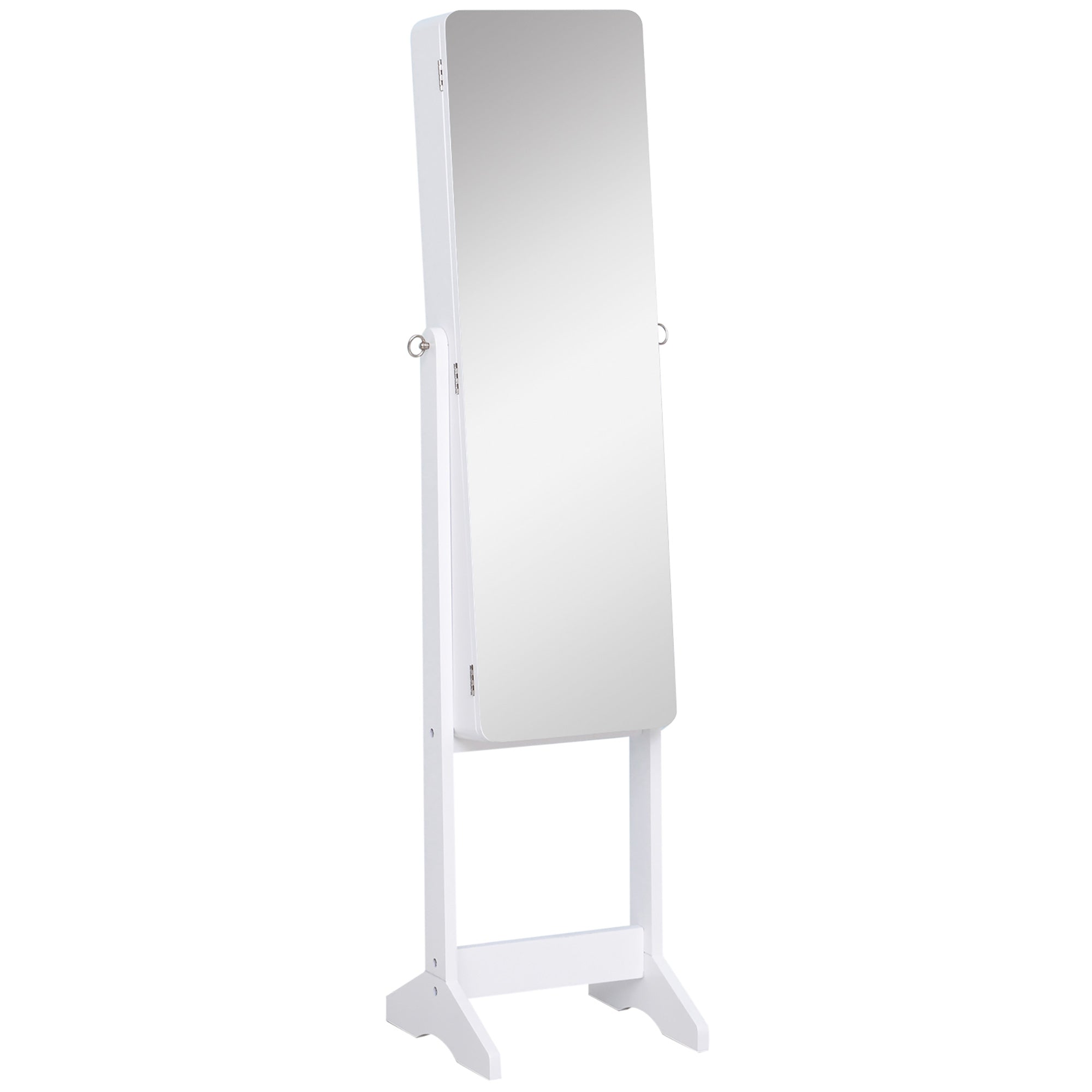 HOMCOM Freestanding Mirrored Jewelry Cabinet, LED Lighted Jewelry Armoire, Storage Organizer with Stand, Angle Adjustable, White