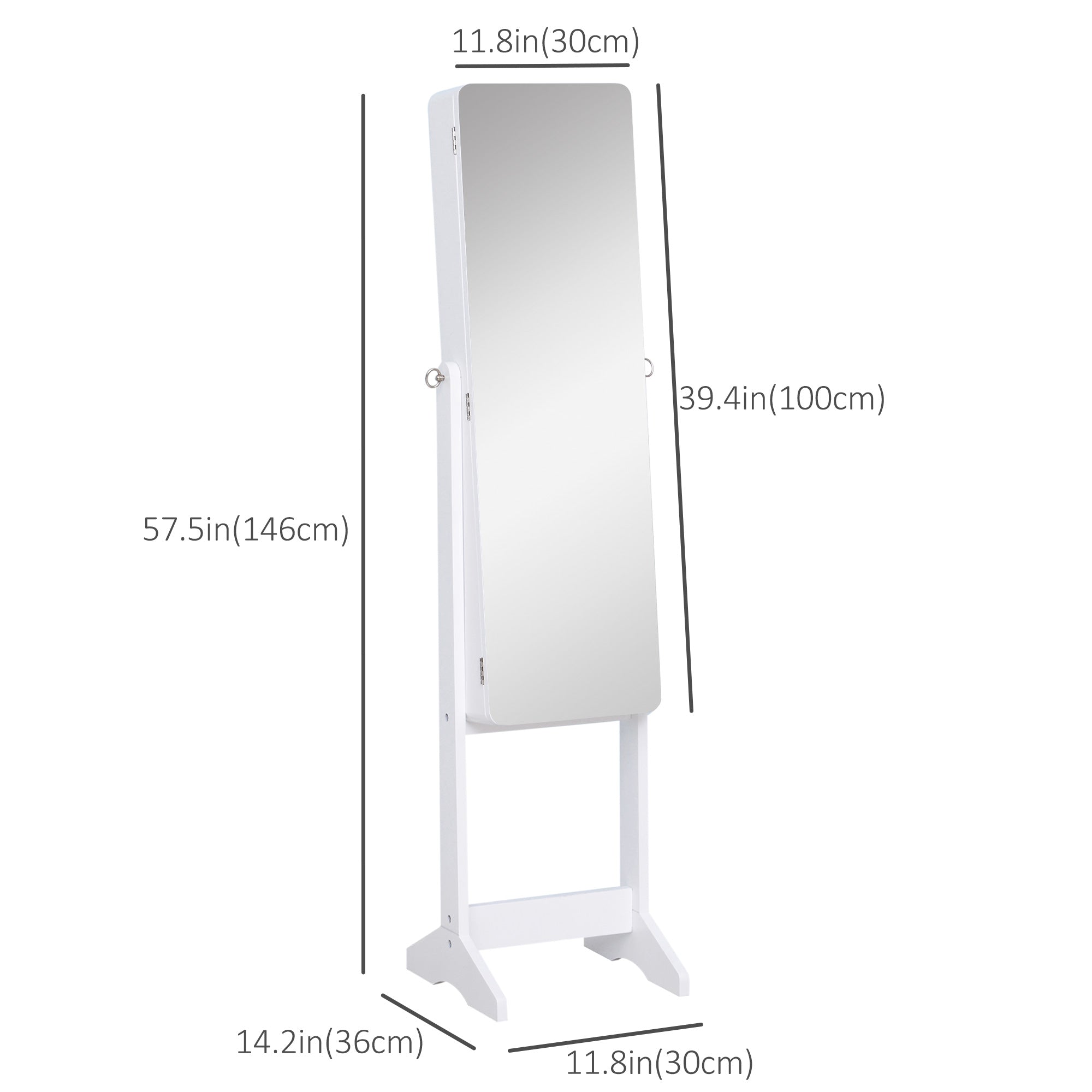 HOMCOM Freestanding Mirrored Jewelry Cabinet, LED Lighted Jewelry Armoire, Storage Organizer with Stand, Angle Adjustable, White