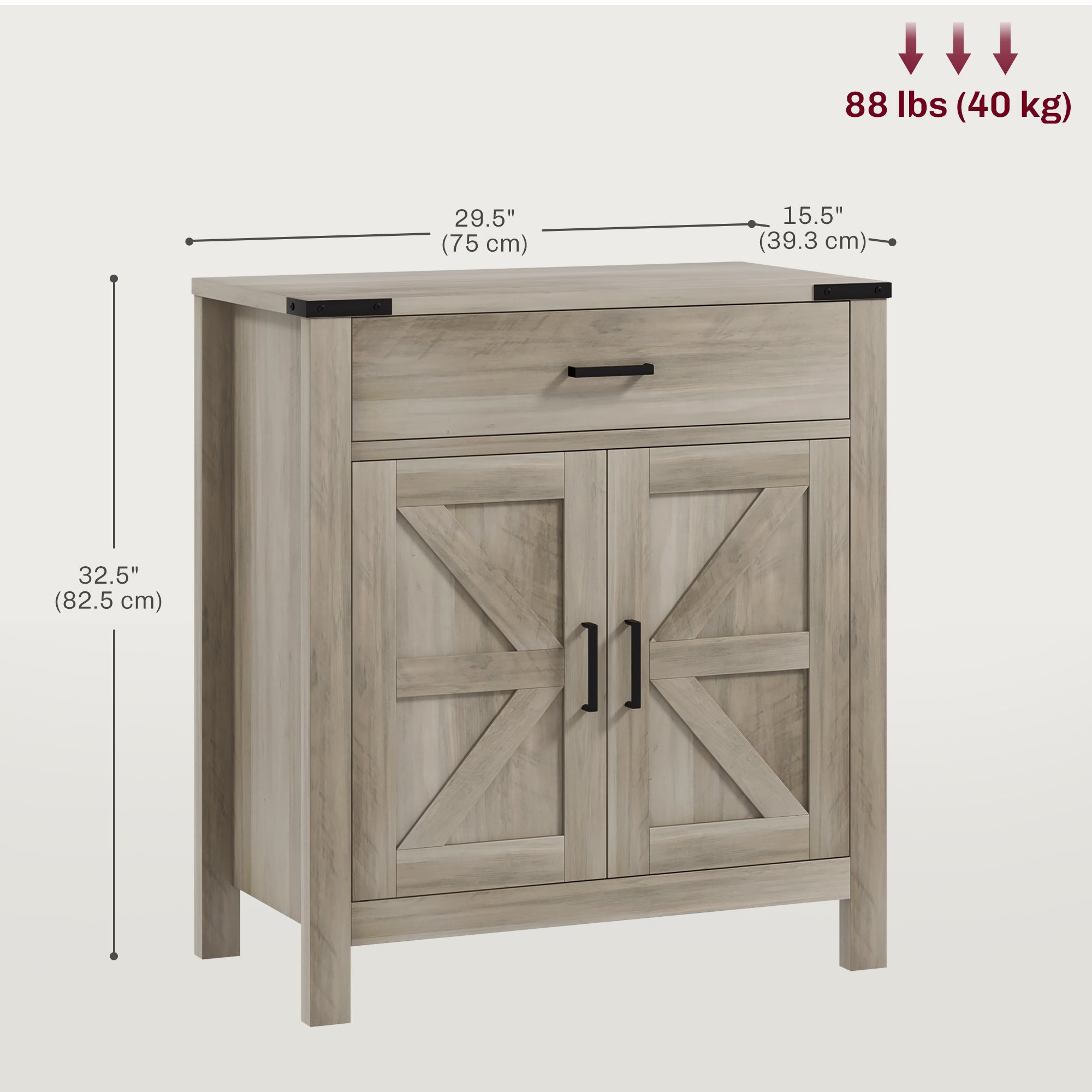 HOMCOM Sideboard with 1 Drawer 1 Storage Cabinet, Buffet Cabinet with Barn-style Doors and Adjustable Shelf, Farmhouse Kitchen Cabinet, Grey