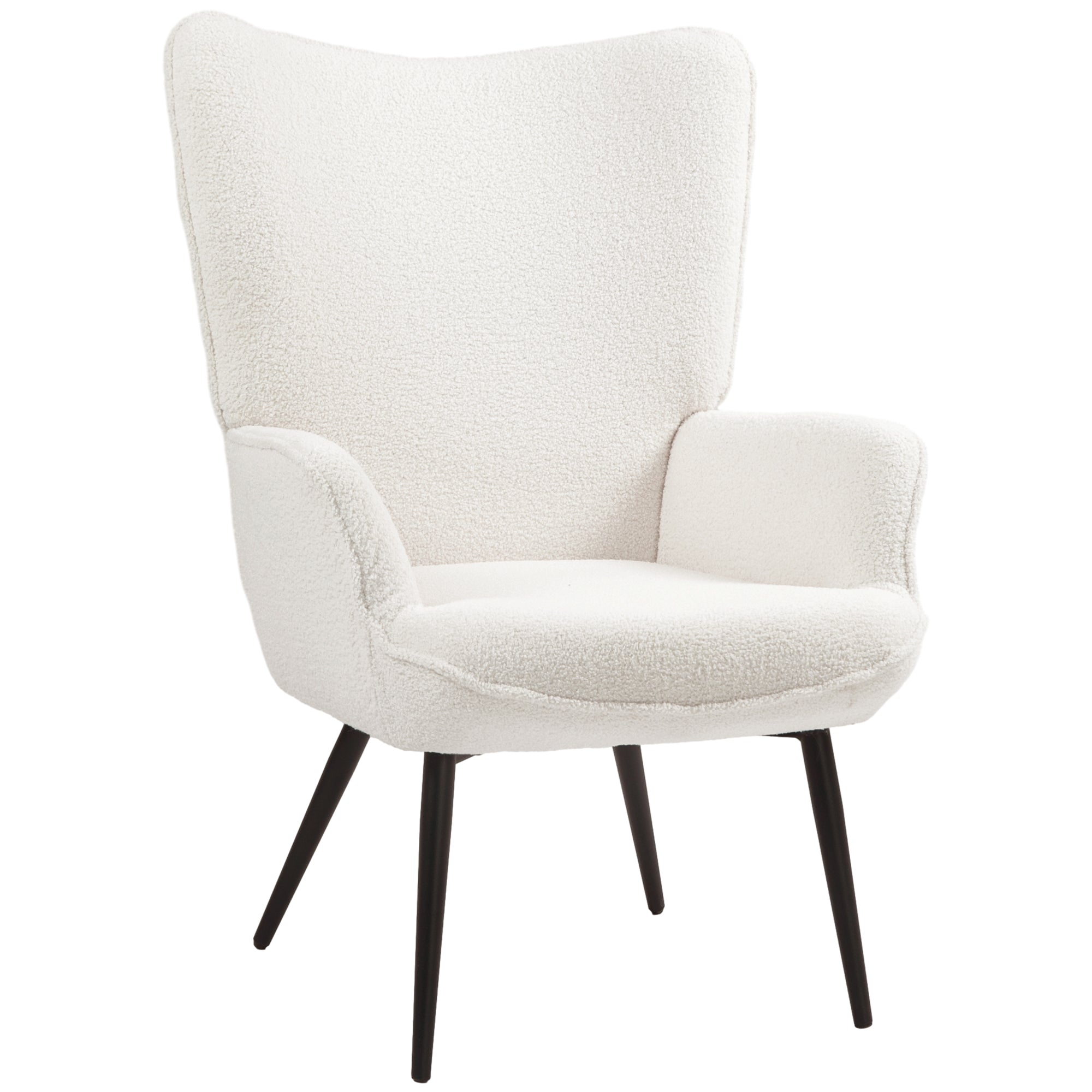 HOMCOM Modern Sherpa Boucle Accent Chair, Upholstered Wingback Armchair, Fluffy Vanity Chair for Living Room, Bedroom, Reading Room, Cream White