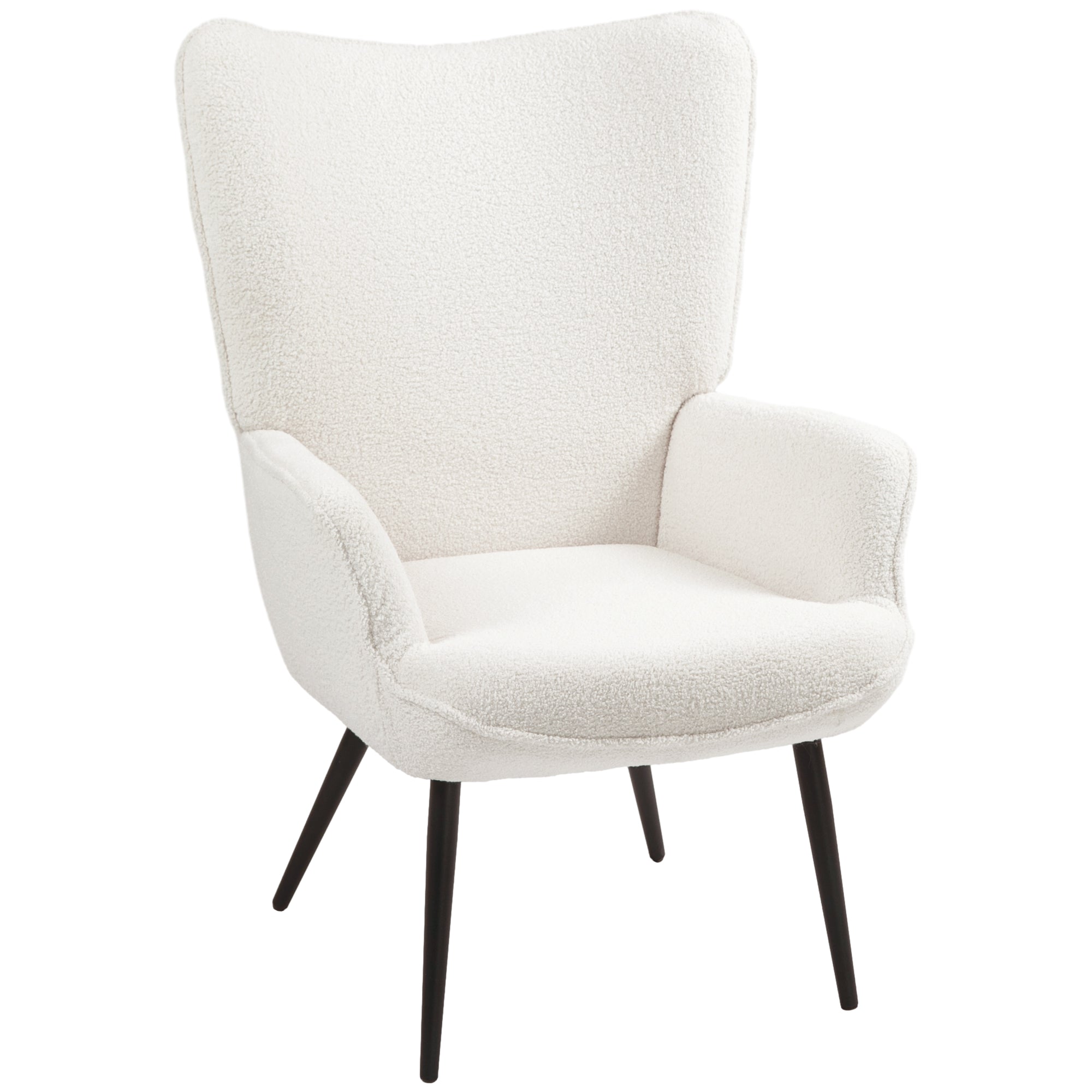 HOMCOM Modern Sherpa Boucle Accent Chair, Upholstered Wingback Armchair, Fluffy Vanity Chair for Living Room, Bedroom, Reading Room, Cream White