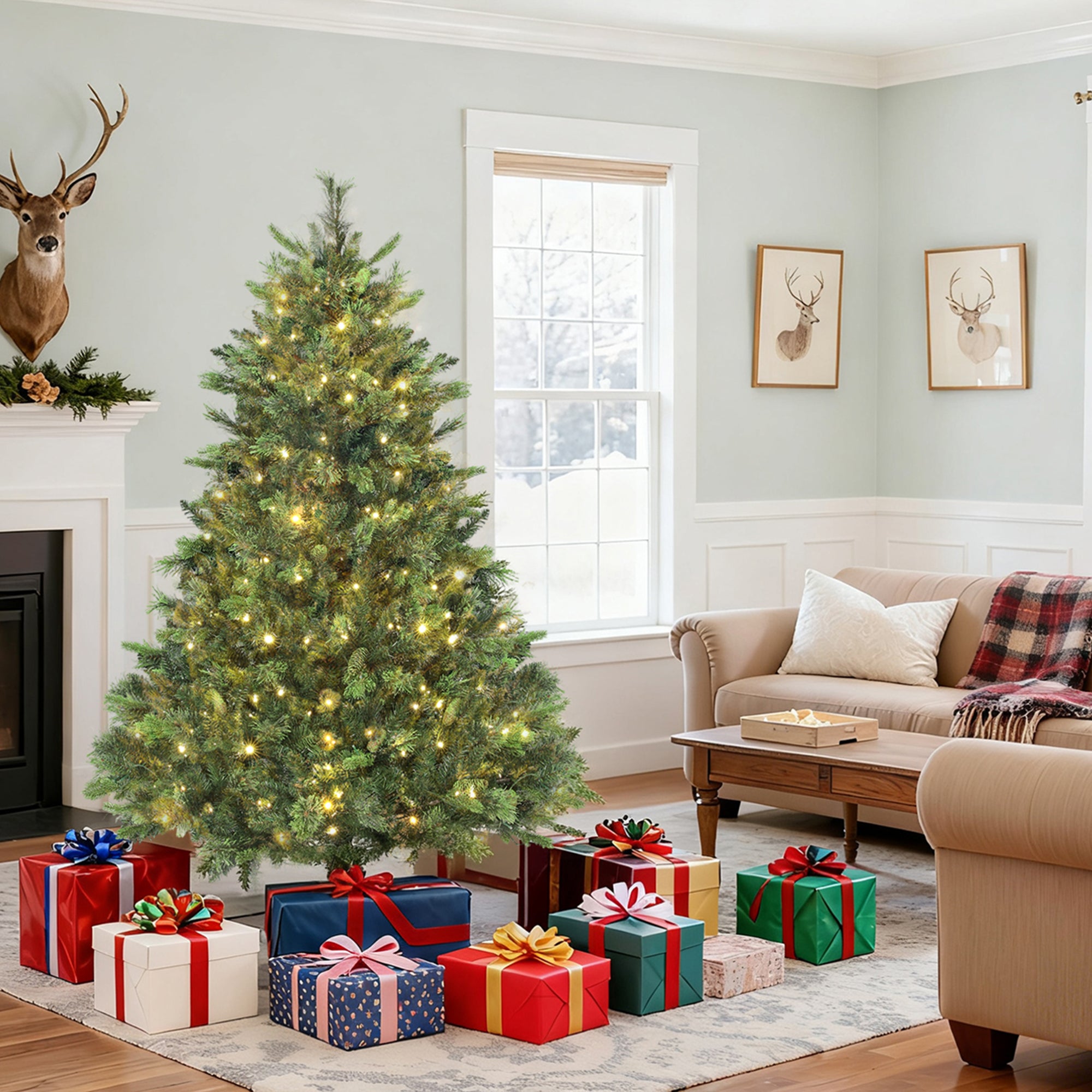 180cm Prelit Christmas Tree with Colourful DIY LED Lights, Carolina Pine, Hinged Xmas Tree with 2123 Tips, Realistic Branches, 12 Modes, Daily Timer, Adjustable Brightness and Speed, Remote