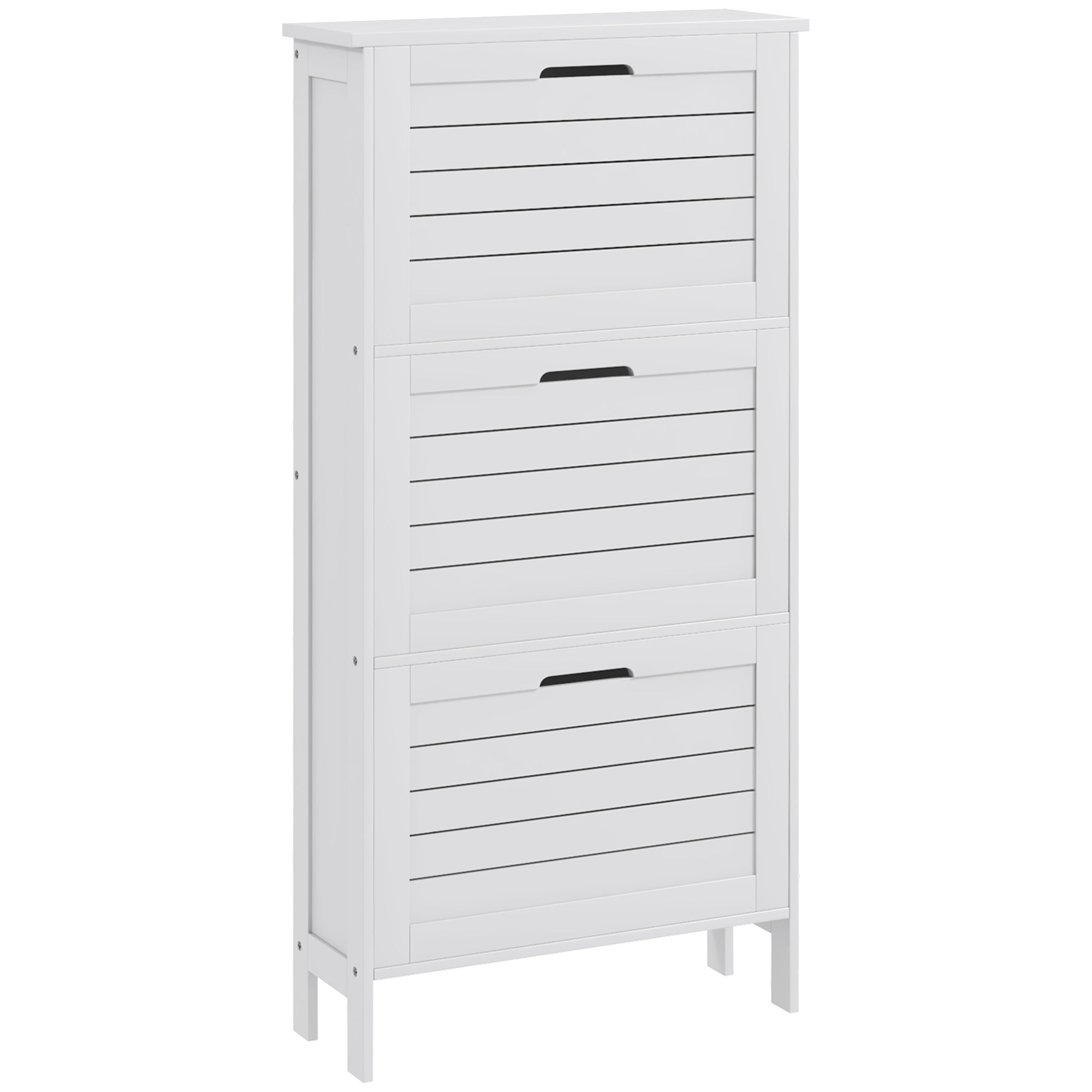 Modern Shoe Storage Cabinet with 3 Flip Drawers and Louvered Doors for 6 Pairs of Shoes, White