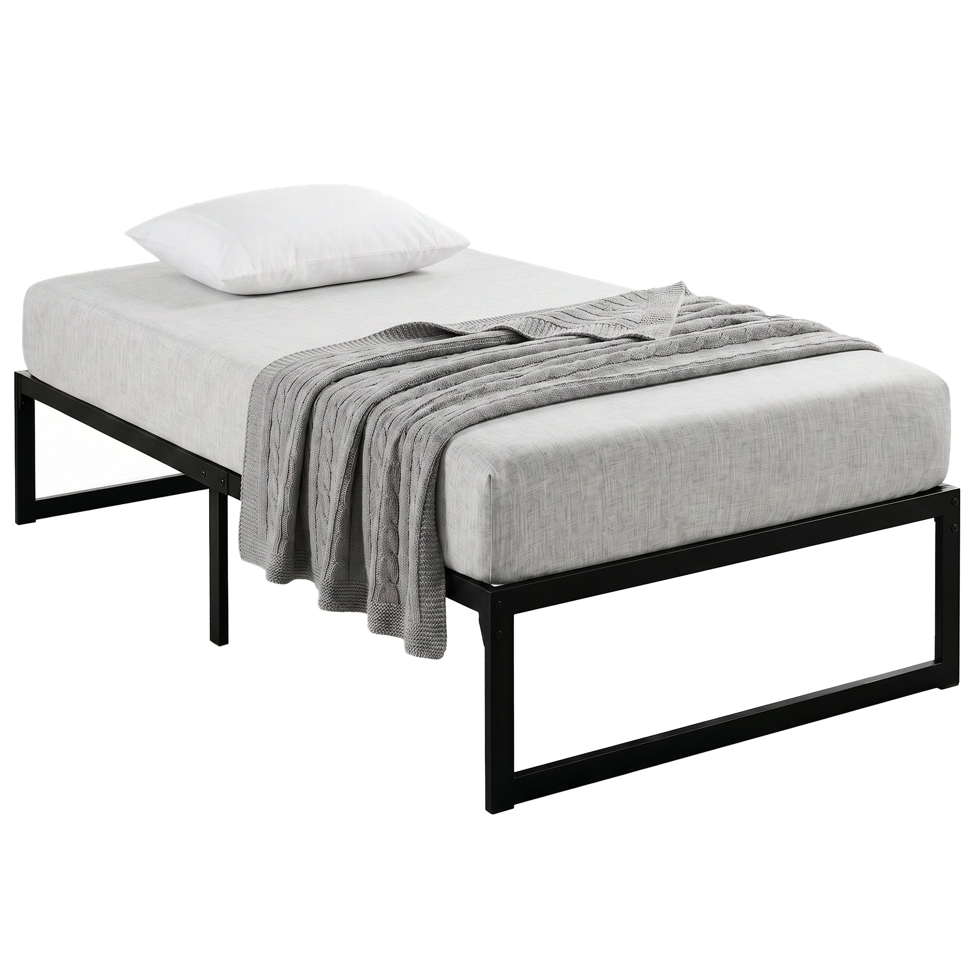 3ft Single Bed Frame with Underbed Storage, 32.5 cm Height, Metal Platform Bed Frame with Steel Slat Support, Noise-Free, Easy Assembly, Black