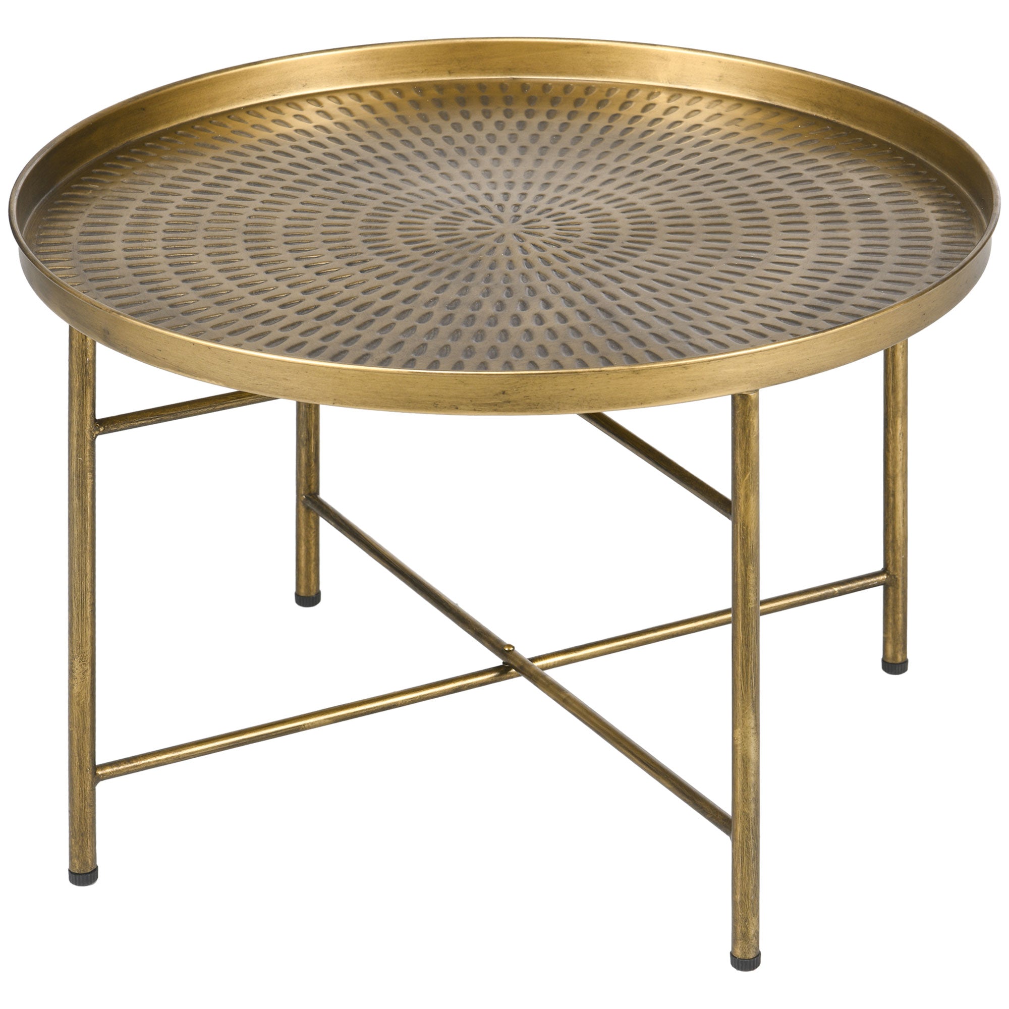 HOMCOM 24" Round Coffee Table with Hammered Drop Tray Top, Vintage Metal Center Table for Living Room, Side Table, Gold