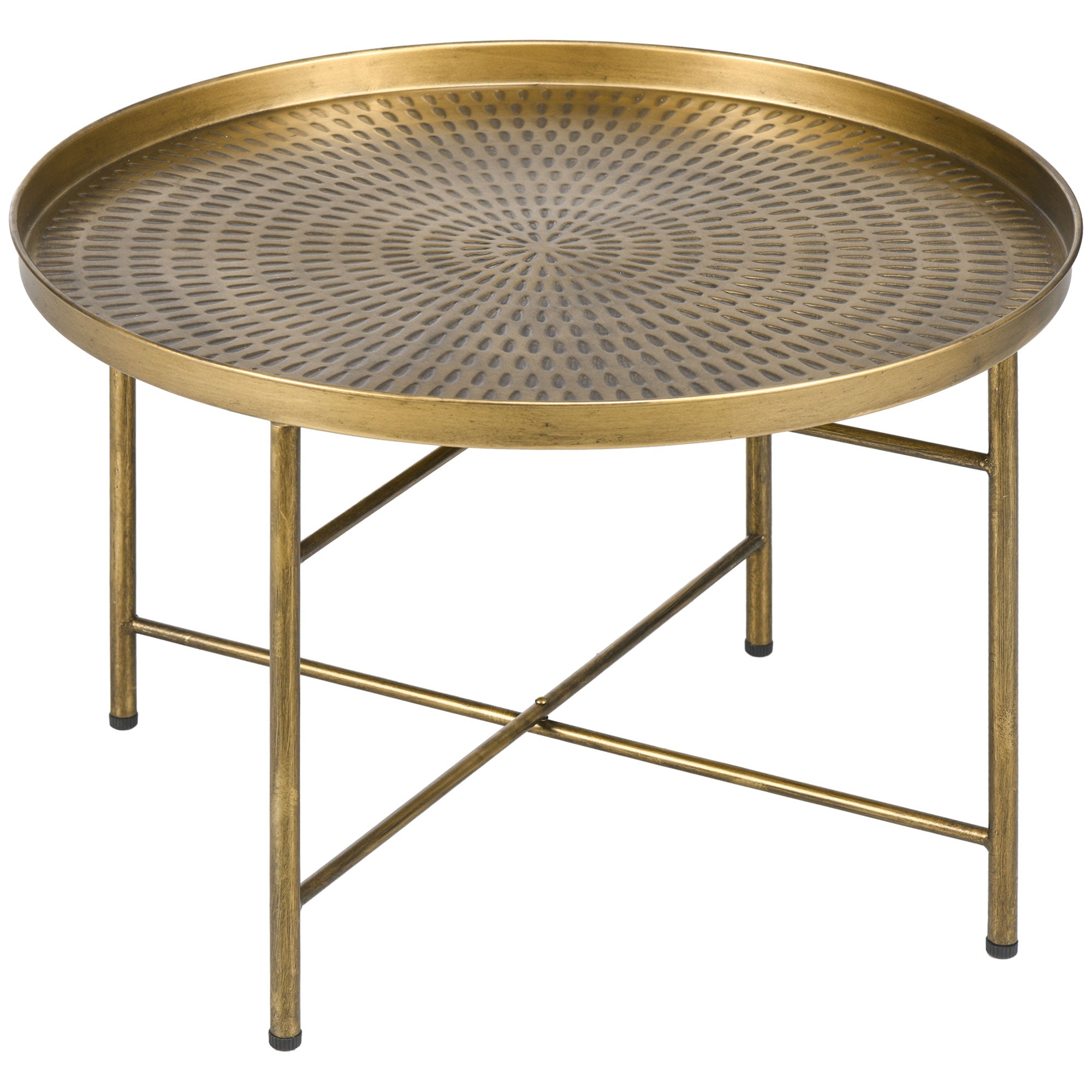 HOMCOM 24" Round Coffee Table with Hammered Drop Tray Top, Vintage Metal Center Table for Living Room, Side Table, Gold