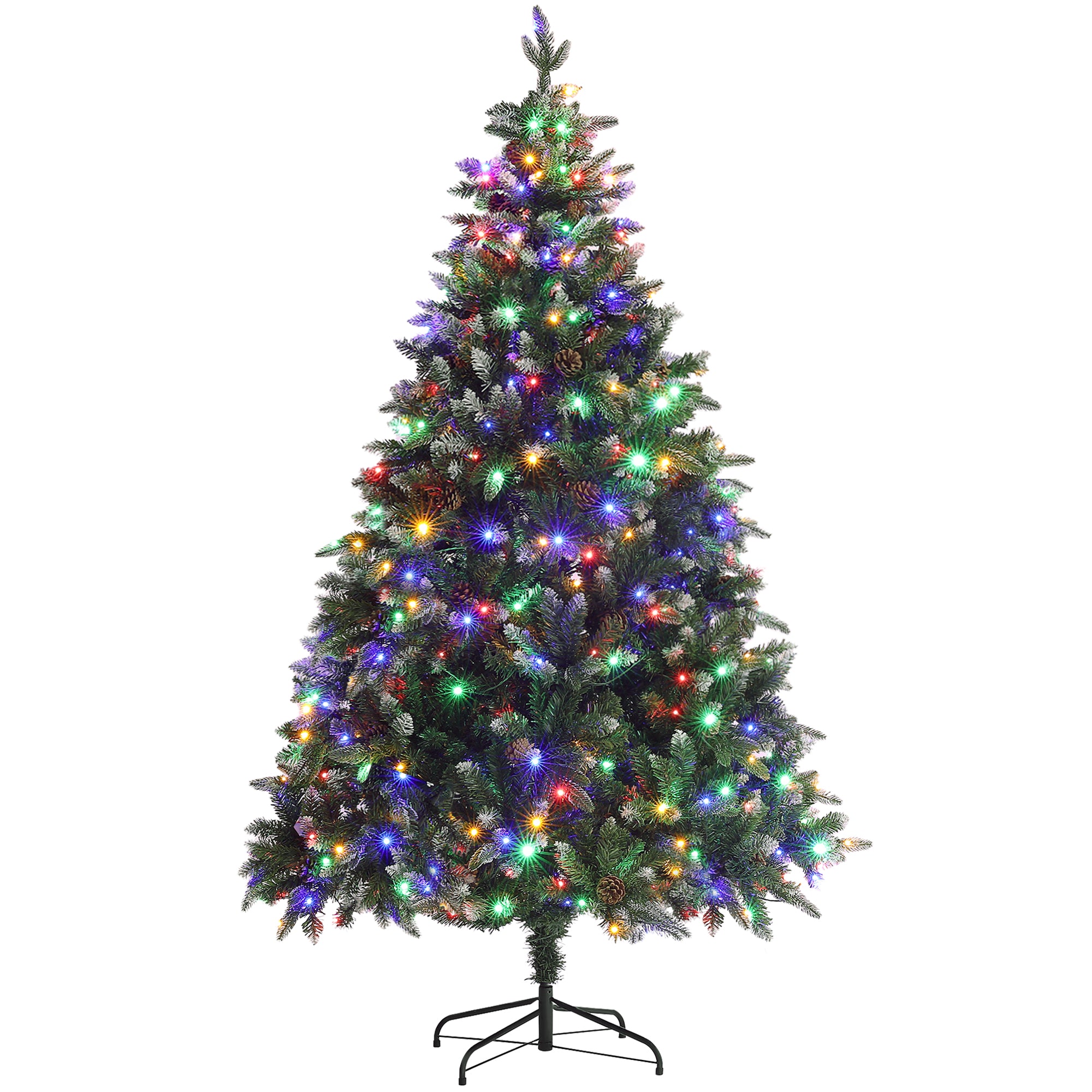 6ft Artificial Prelit Christmas Tree with Dual Colour LED Light and 1078 Tips, Metal Stand, Hinged Xmas Tree for Home Office Holiday, Green