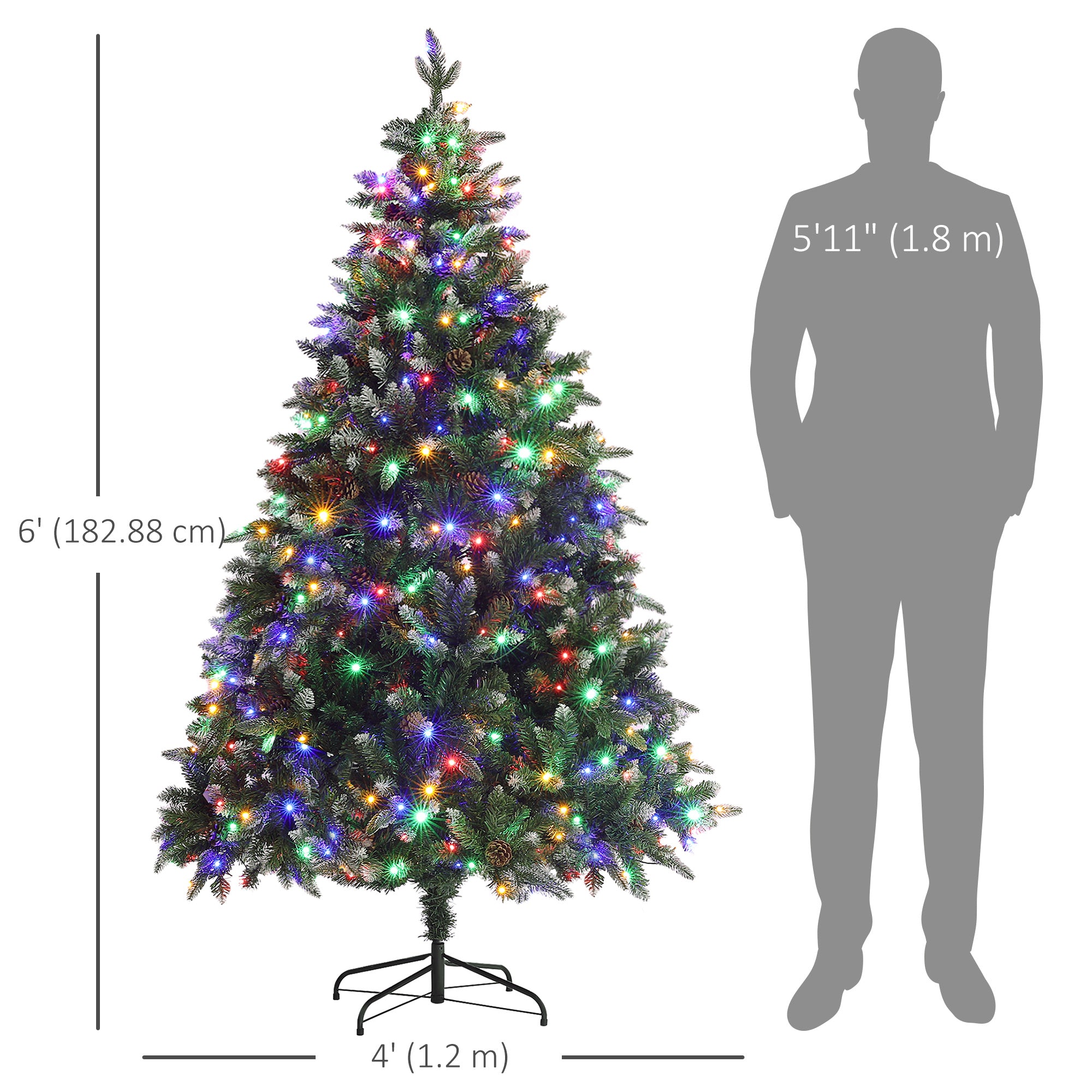 6ft Artificial Prelit Christmas Tree with Dual Colour LED Light and 1078 Tips, Metal Stand, Hinged Xmas Tree for Home Office Holiday, Green