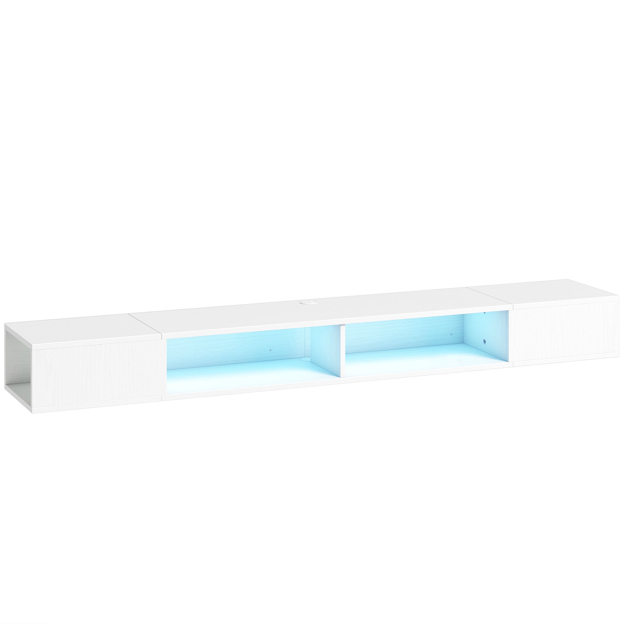 TV Stand for TVs up to 75 Inch, Modern Entertainment Center with RGB LED Lights, Floating Wall-Mounted Media Console with Open Shelves for Living Room, White Wood Grain