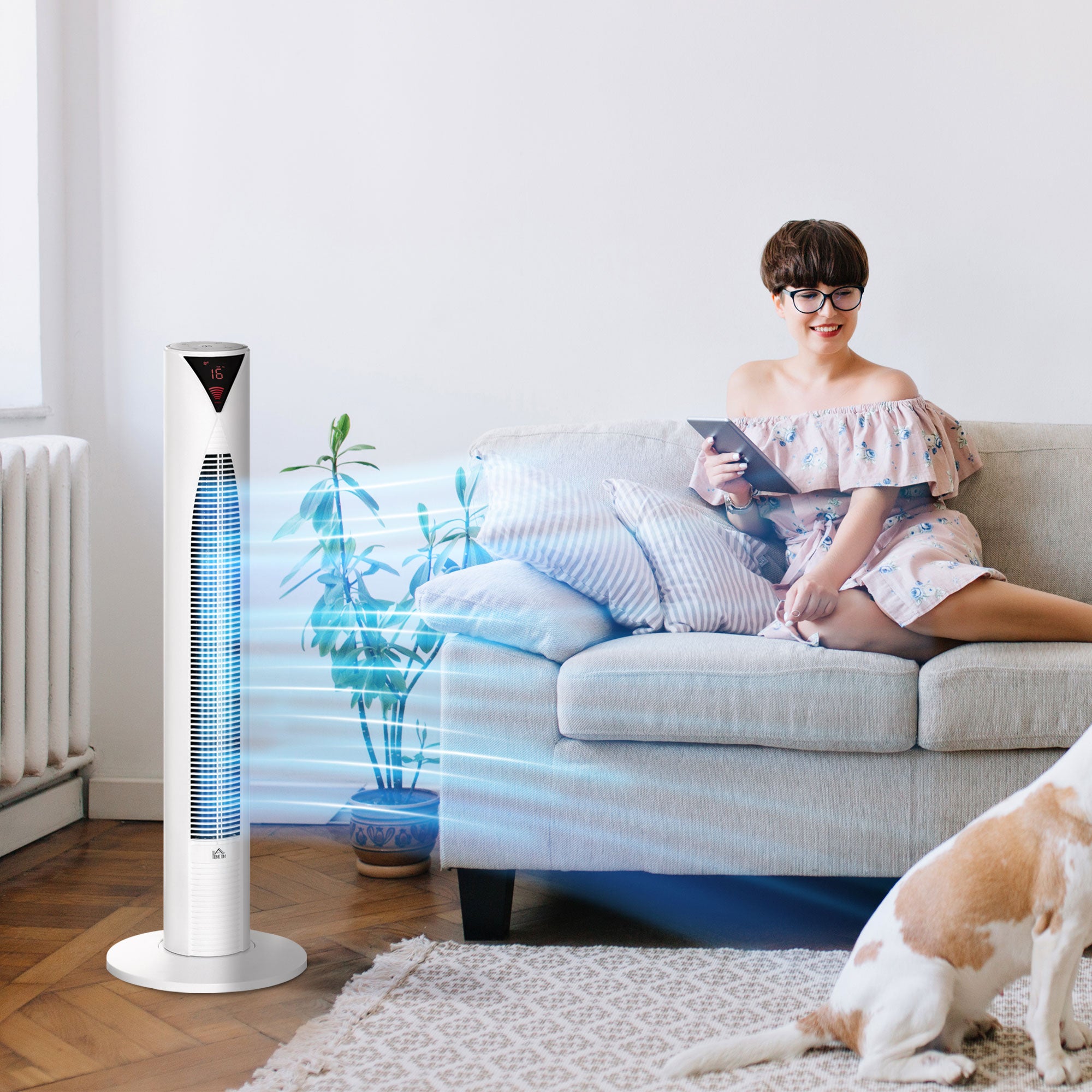 Freestanding Tower Fan Cooling for Home Bedroom with Oscillating, 4 Modes, 3 Speeds, 12h Timer, LED Sensor Panel, Remote Controller, White