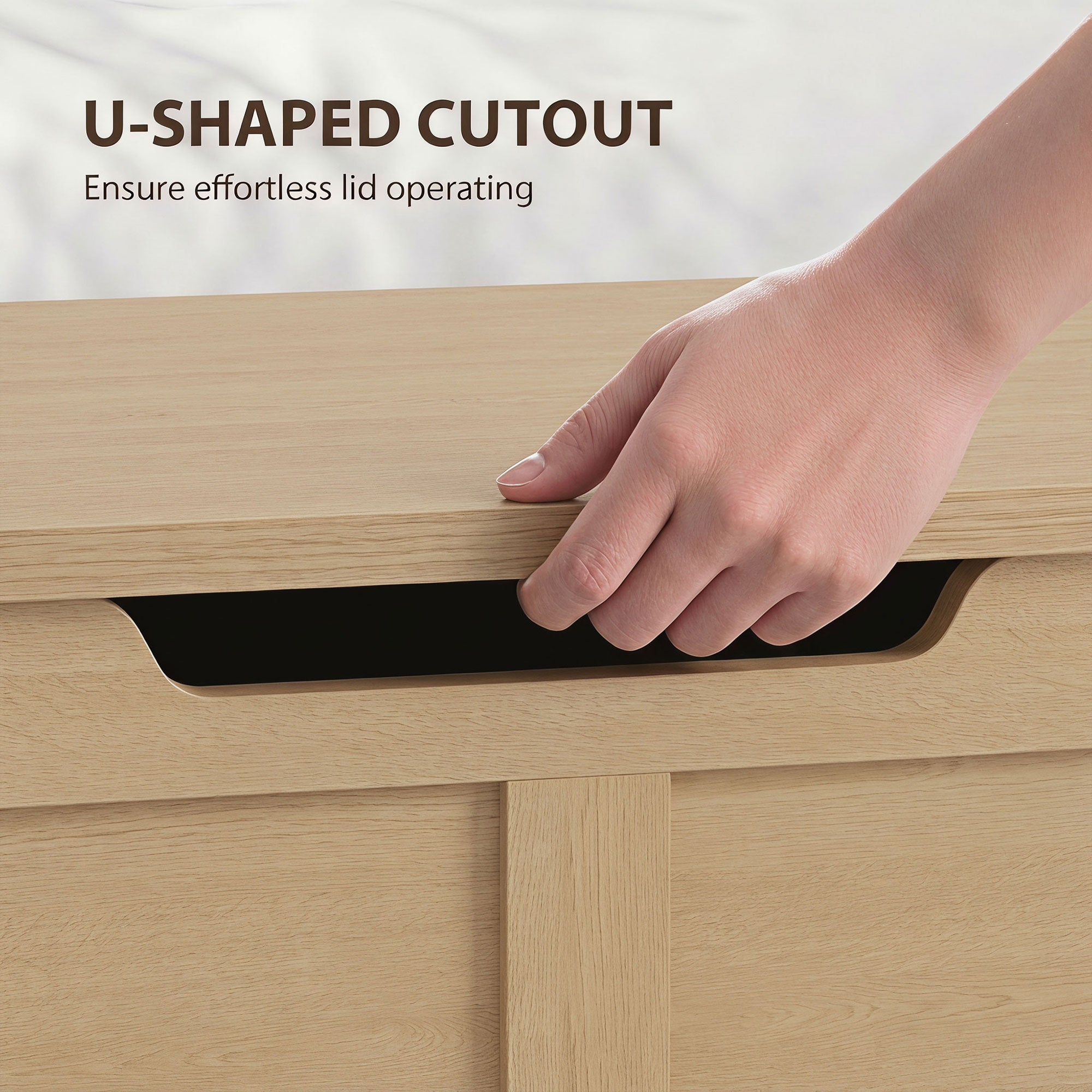127L Storage Chest, Shoe Storage Trunk Bench Box with 2 Safety Hinges and U-shaped Cut-out Pull, Blanket Box Ottoman for Bedroom, Living Room, Entryway, 100 x 40 x 45 cm, Nature Wood Finish