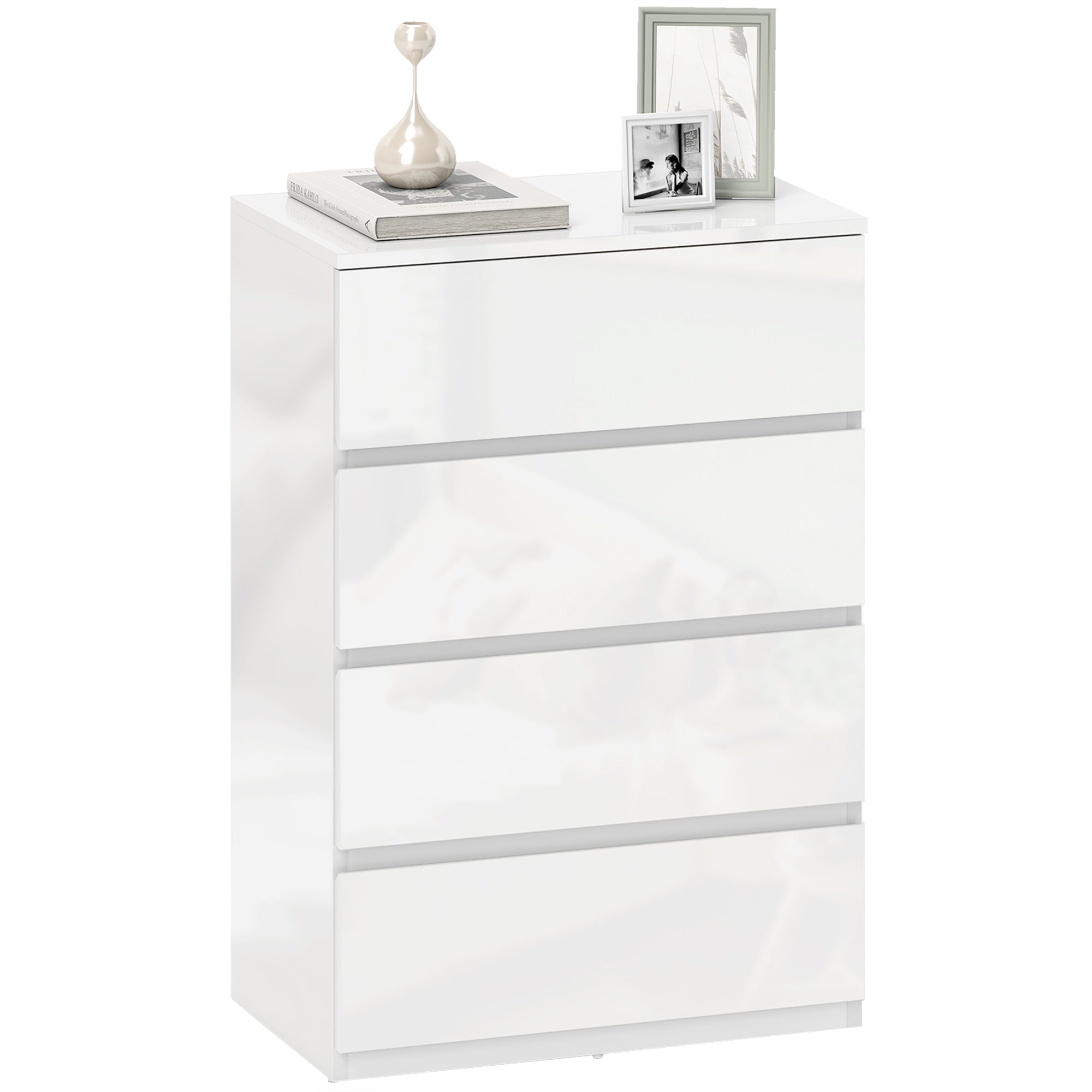 Chest of Drawers, Modern 4 Drawer Dresser with Soft Closing Mechanism for Bedroom, High Gloss White
