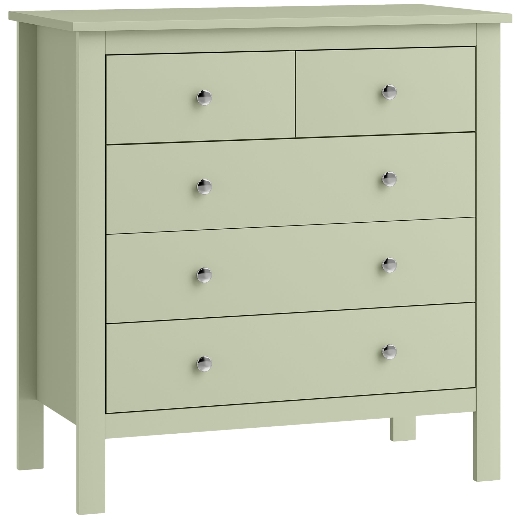 5 Drawer Chest of Drawers, Modern Dresser for Bedroom, Bedside Storage Cabinet, Wide Storage Unit with Glide Runners for Living Room, Hallway, Closet, 79 x 39.5 x 80.5 cm, Sage Green