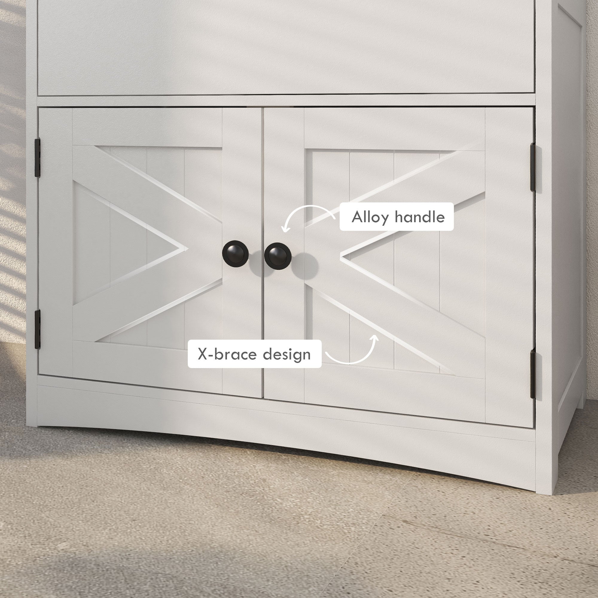 kleankin Bathroom Cabinet, Modern Bathroom Storage Cabinet, Linen Cabinet with Barn Doors, Drawer and 2 Open Shelves, White
