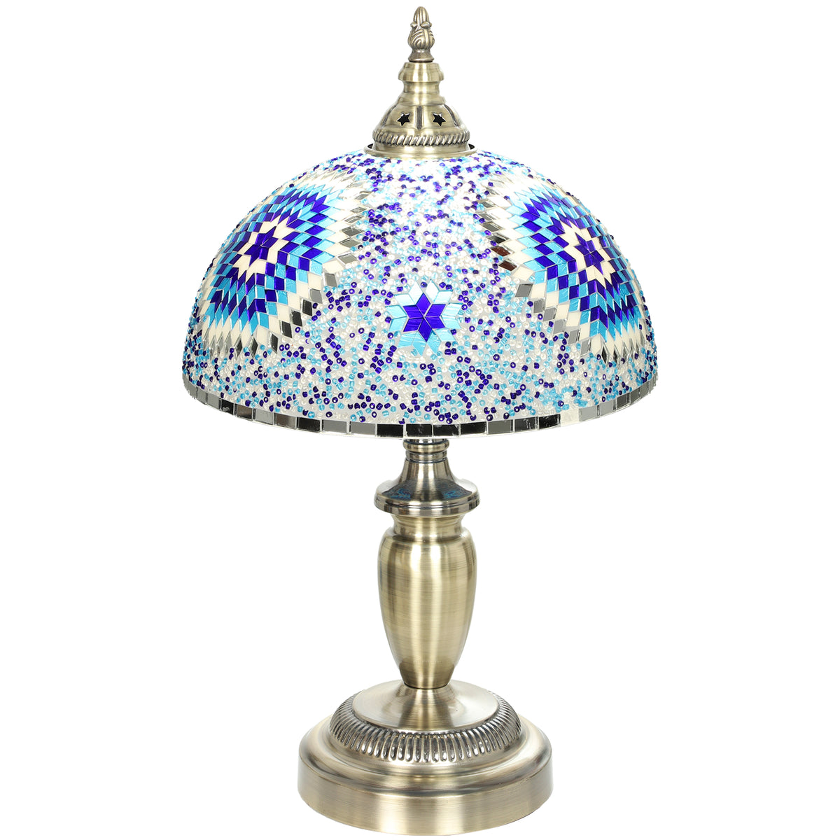 Tiffany Lamp, Stained Glass Bedside Table Lamp with Button Switch and Metal Base for Bedroom, Study and Living Room, 12 x 12 x 20 Inches, Blue