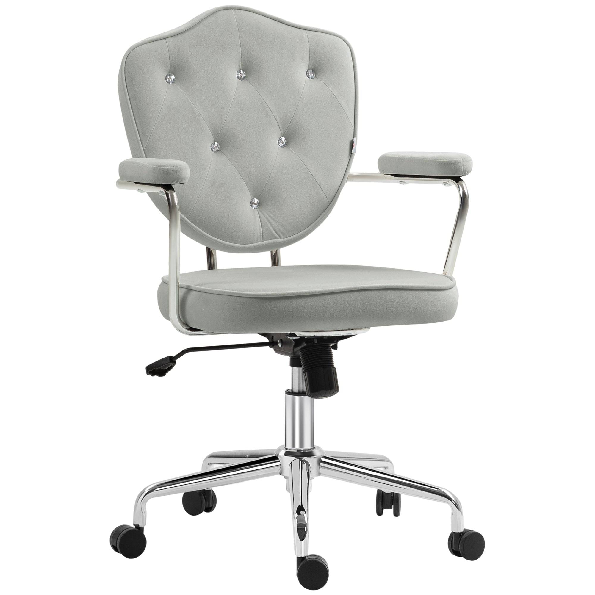 Cute Office Chair Desk Chair with Button Tufted Velvet Feel Fabric Swivel Vanity Chair Gray