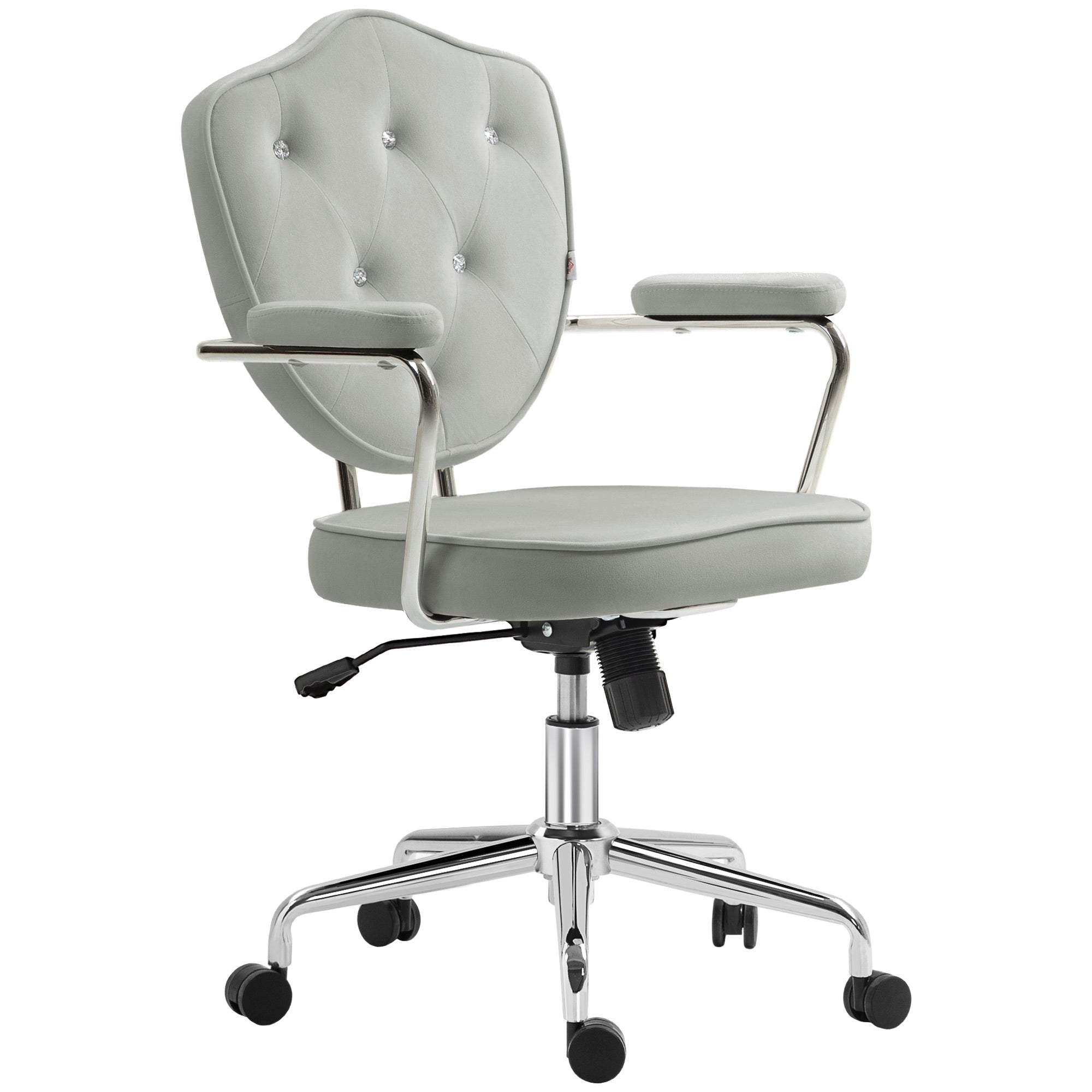 Cute Office Chair Desk Chair with Button Tufted Velvet Feel Fabric Swivel Vanity Chair Gray