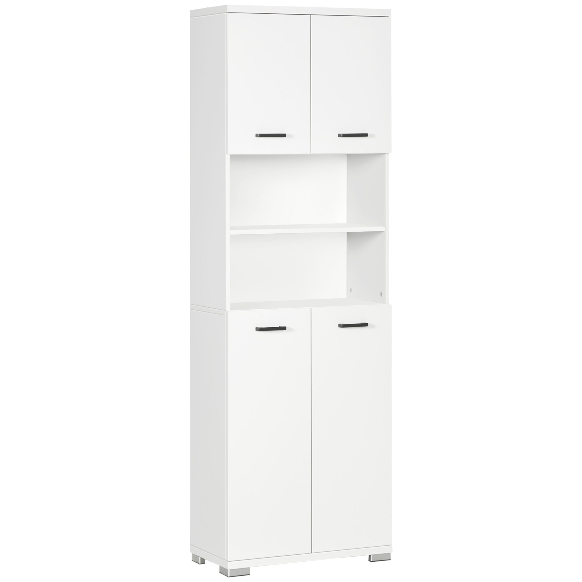 kleankin Tall Bathroom Storage Cabinet, Freestanding Bathroom Cabinet with Double Door and Adjustable Shelves, Linen Tower for Bathroom, White