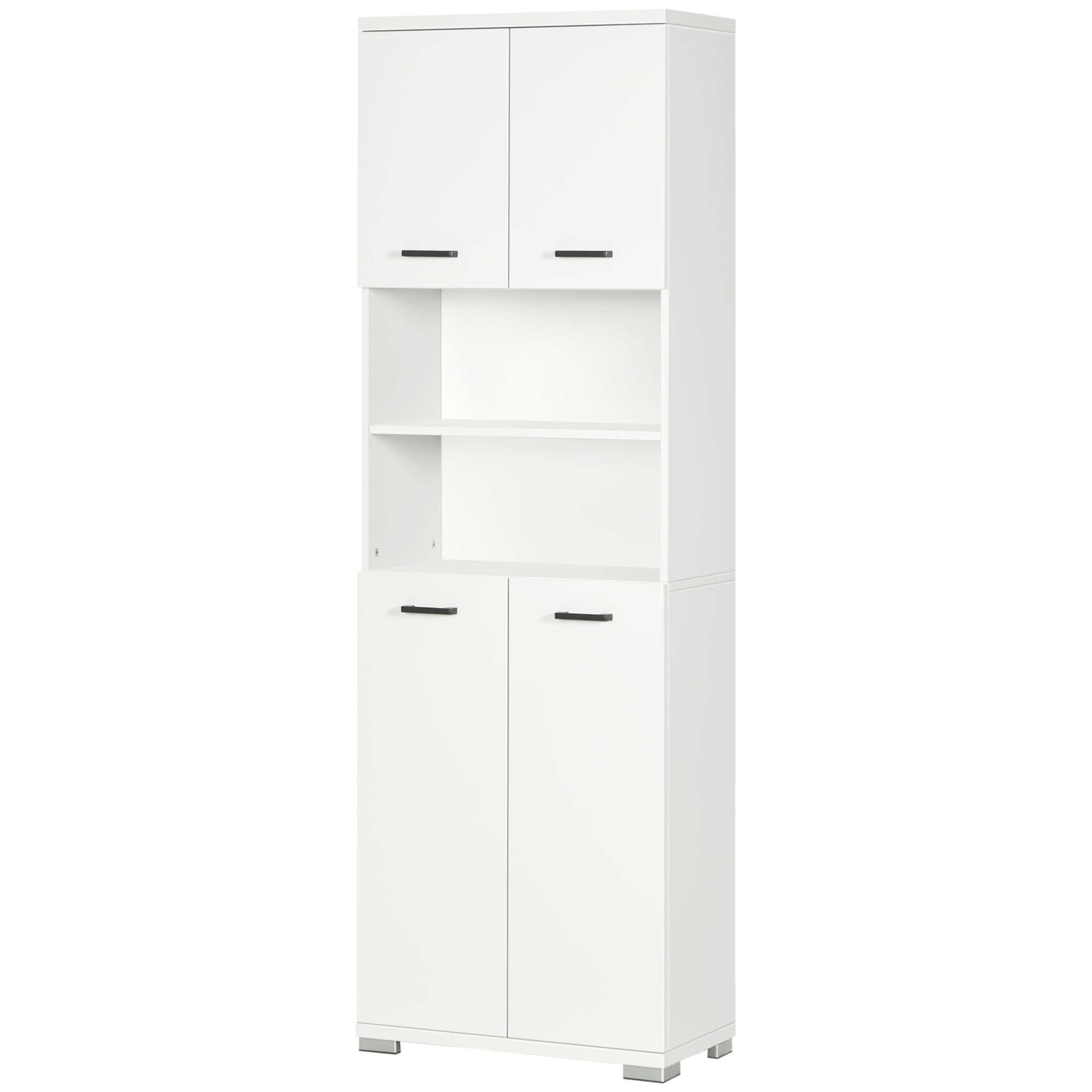 kleankin Tall Bathroom Storage Cabinet, Freestanding Bathroom Cabinet with Double Door and Adjustable Shelves, Linen Tower for Bathroom, White