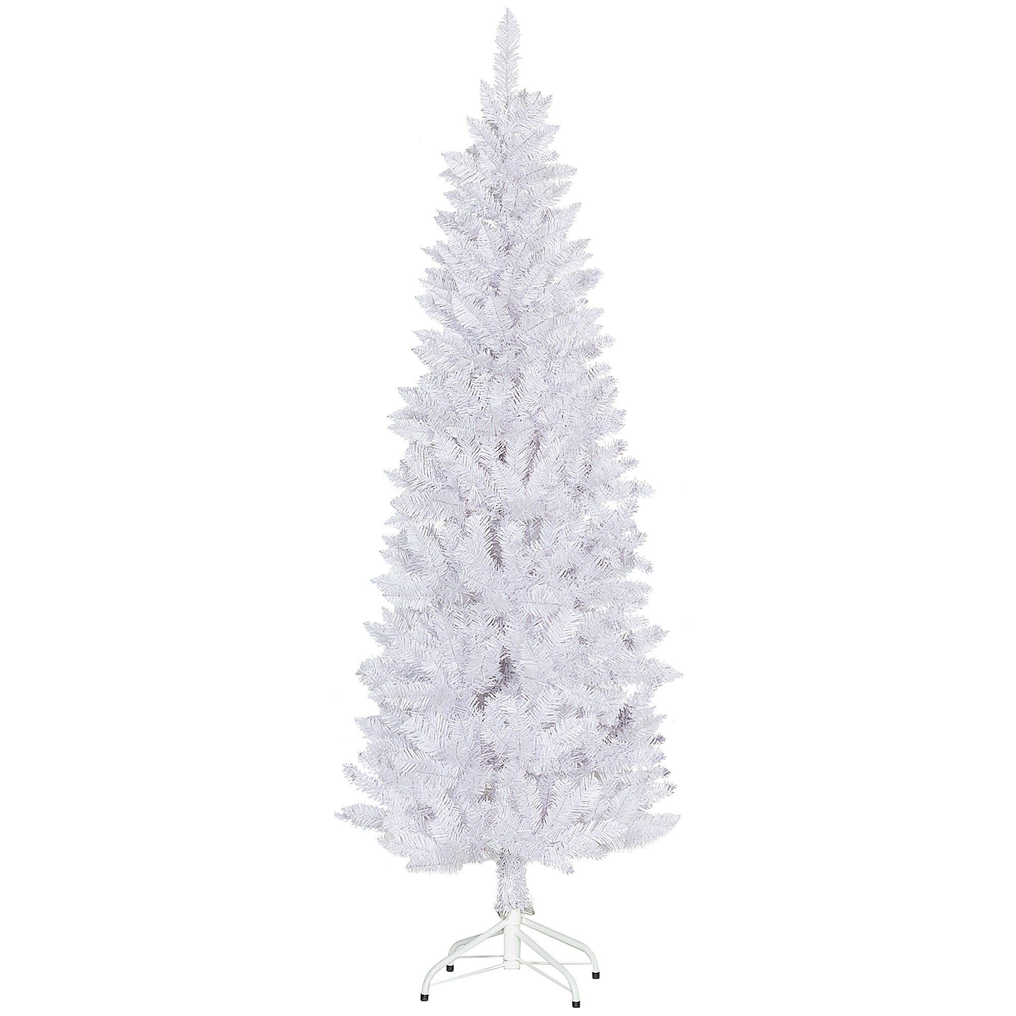 HOMCOM 6ft Tall Pencil Christmas Tree, Artificial Xmas Tree with 479 Branch Tips and Steel Base, Holiday Décor for Home Office, White