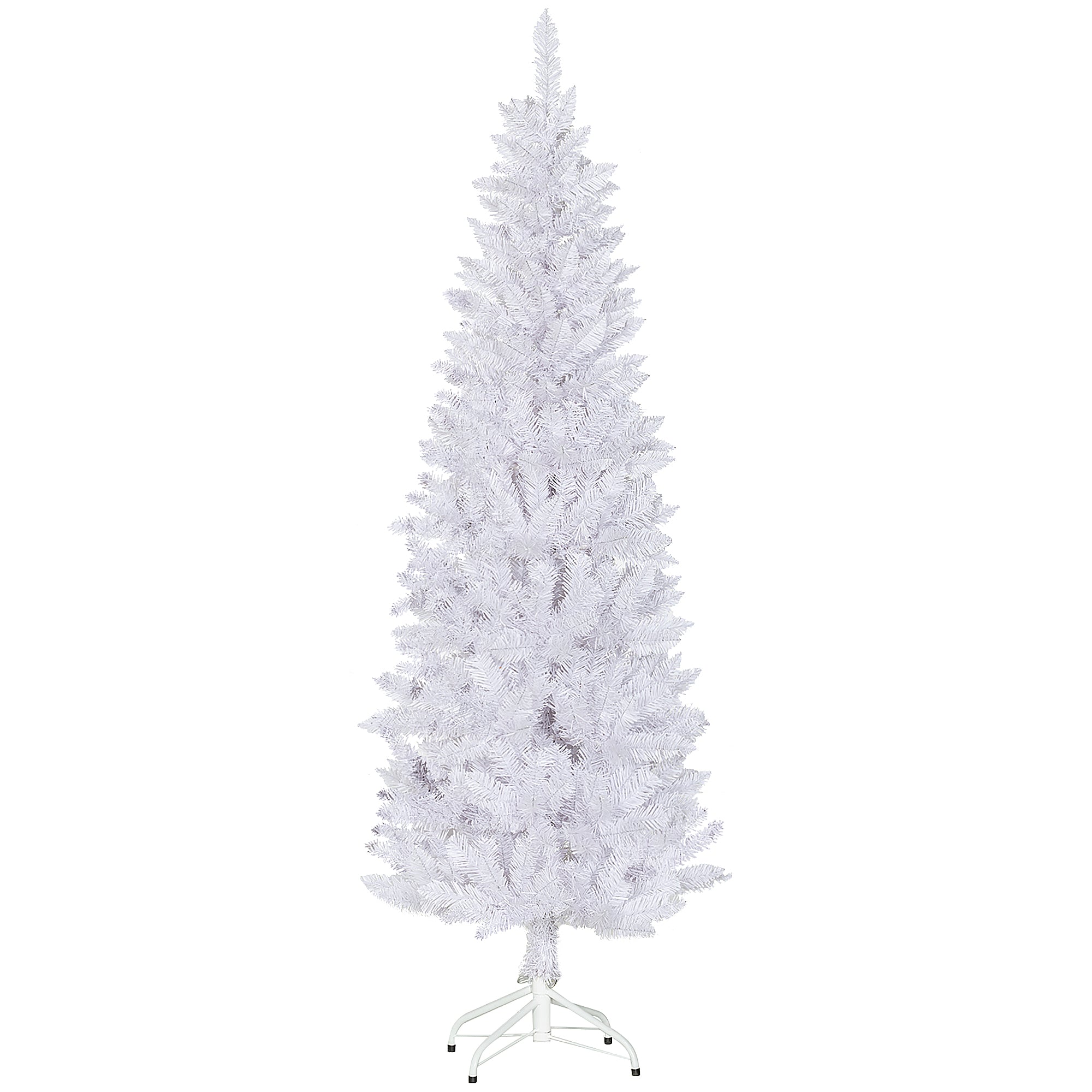 HOMCOM 6ft Tall Pencil Christmas Tree, Artificial Xmas Tree with 479 Branch Tips and Steel Base, Holiday Décor for Home Office, White
