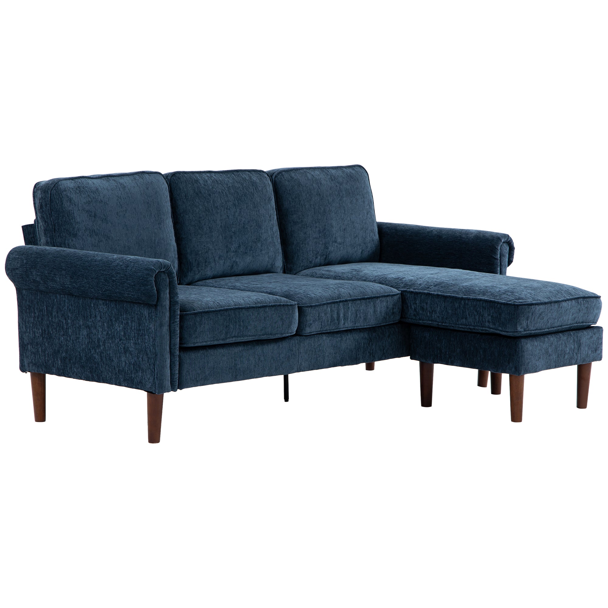 HOMCOM Convertible Sectional Sofa with Reversible Chaise Lounge, Modern Sectional Couch with Wooden Legs, L Shape Corner Sofa for Living Room, Dark Blue