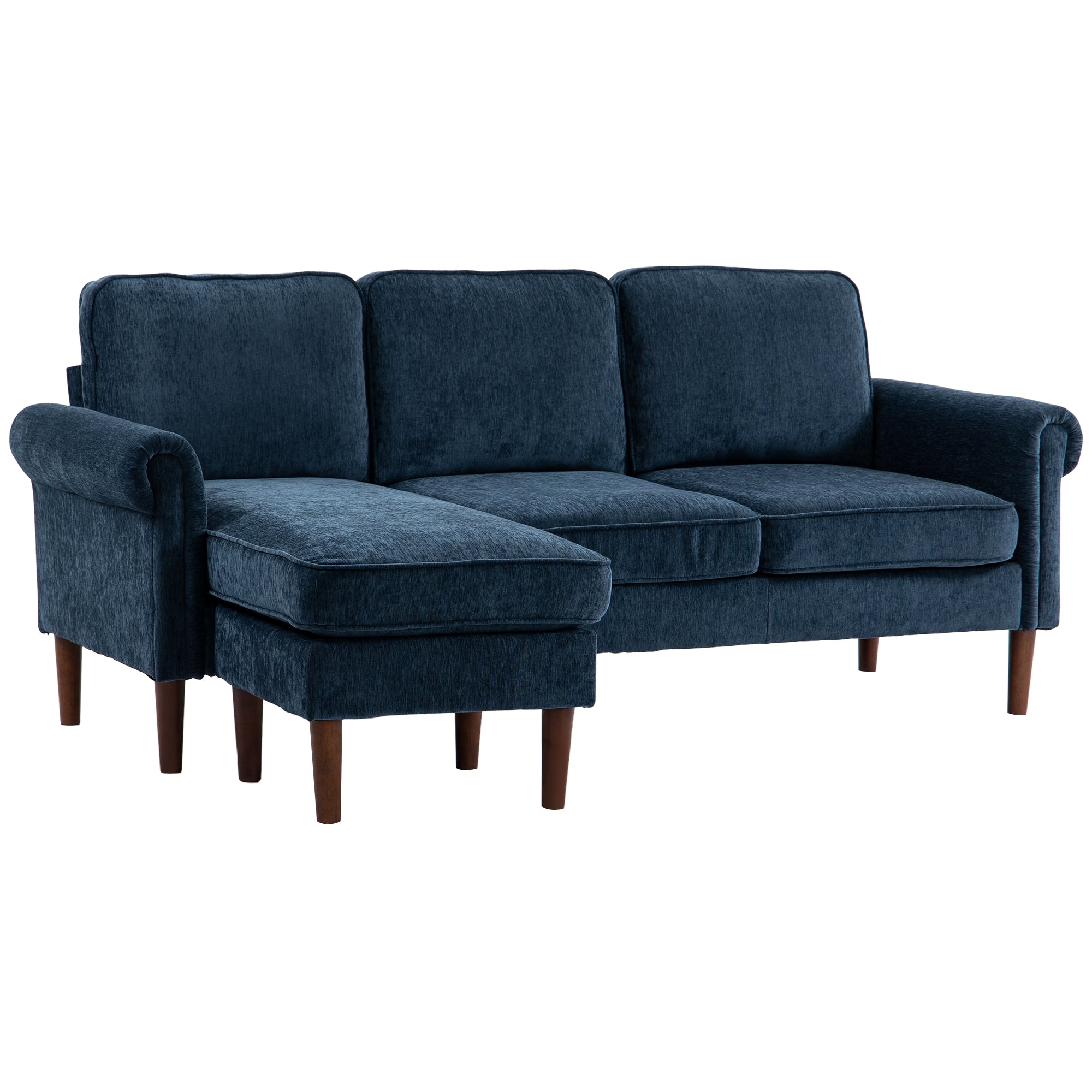 HOMCOM Convertible Sectional Sofa with Reversible Chaise Lounge, Modern Sectional Couch with Wooden Legs, L Shape Corner Sofa for Living Room, Dark Blue